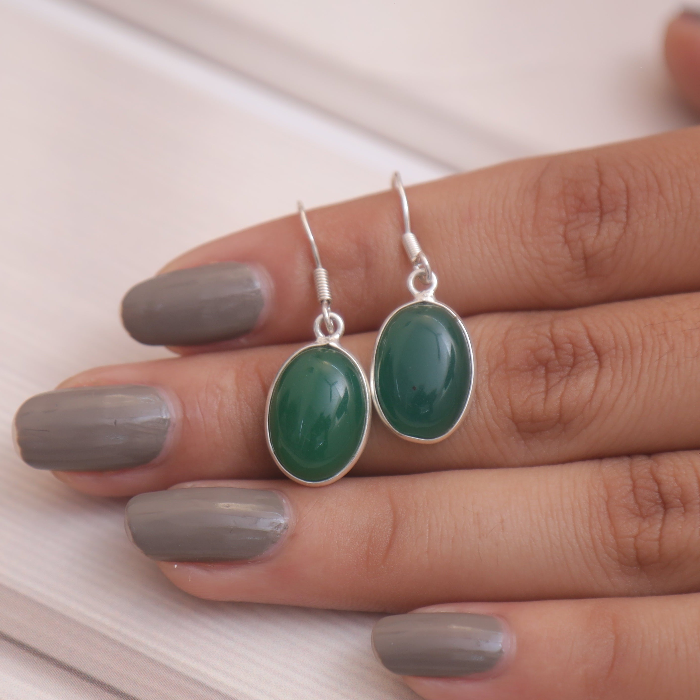 Green Onyx Sterling Silver Earrings