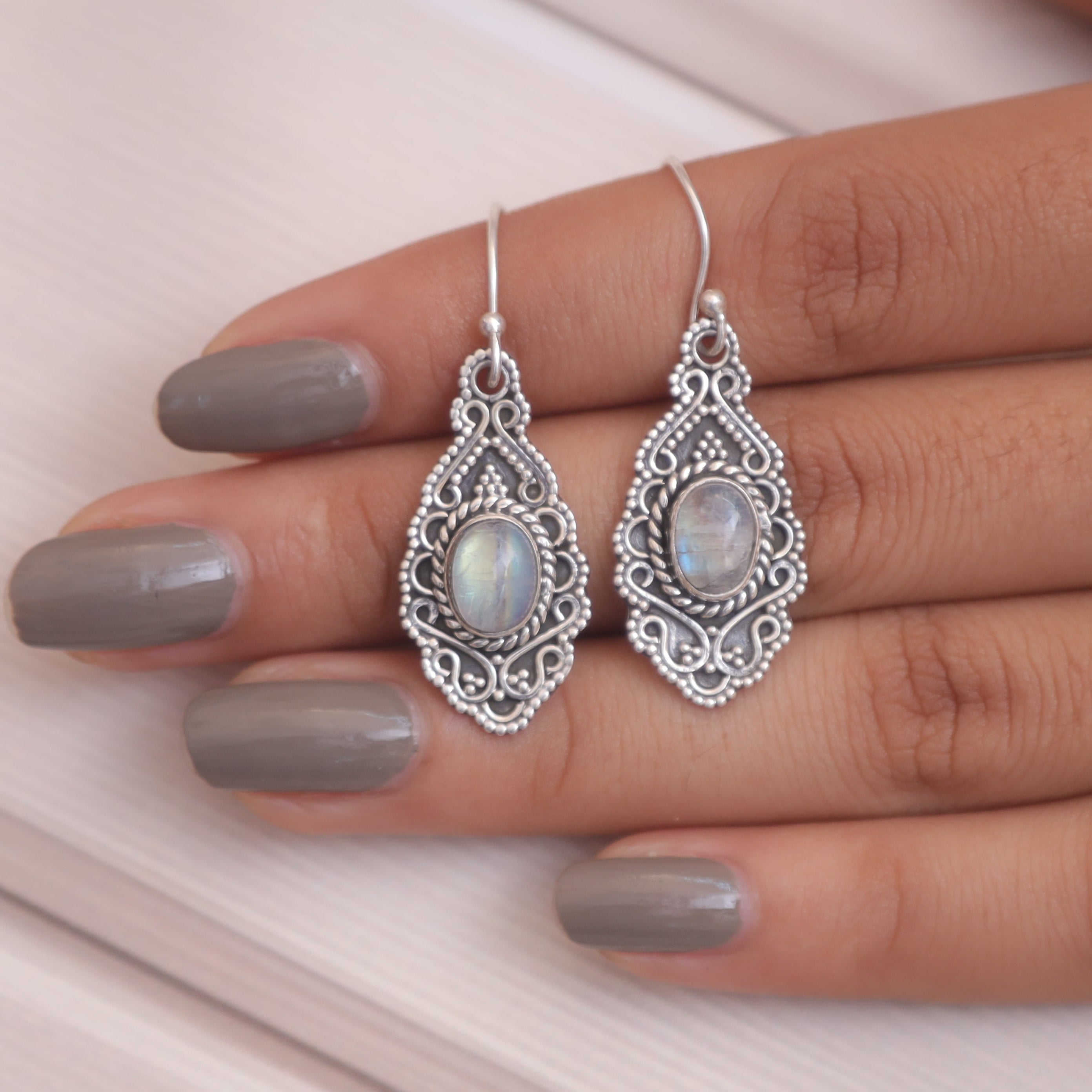 Rainbow Moonstone Sterling Silver Earrings