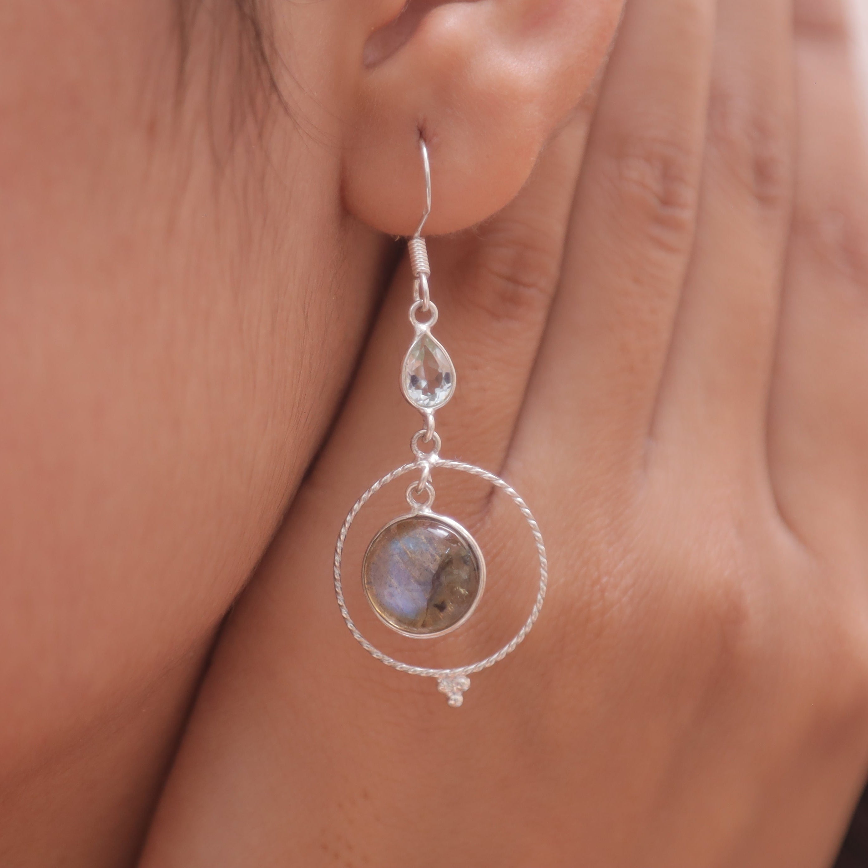 Labradorite & Blue Topaz Sterling Silver Earrings