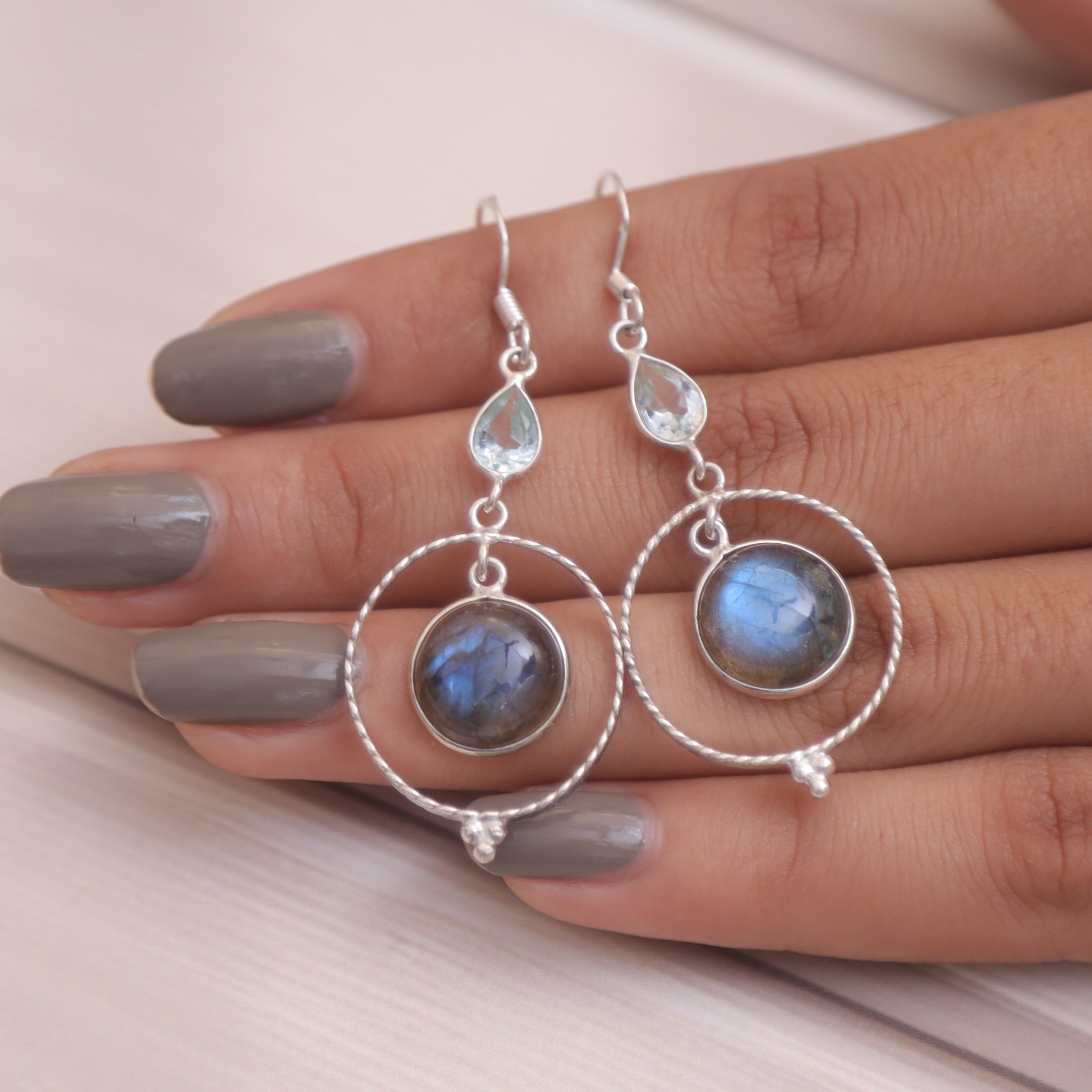 Labradorite & Blue Topaz Sterling Silver Earrings