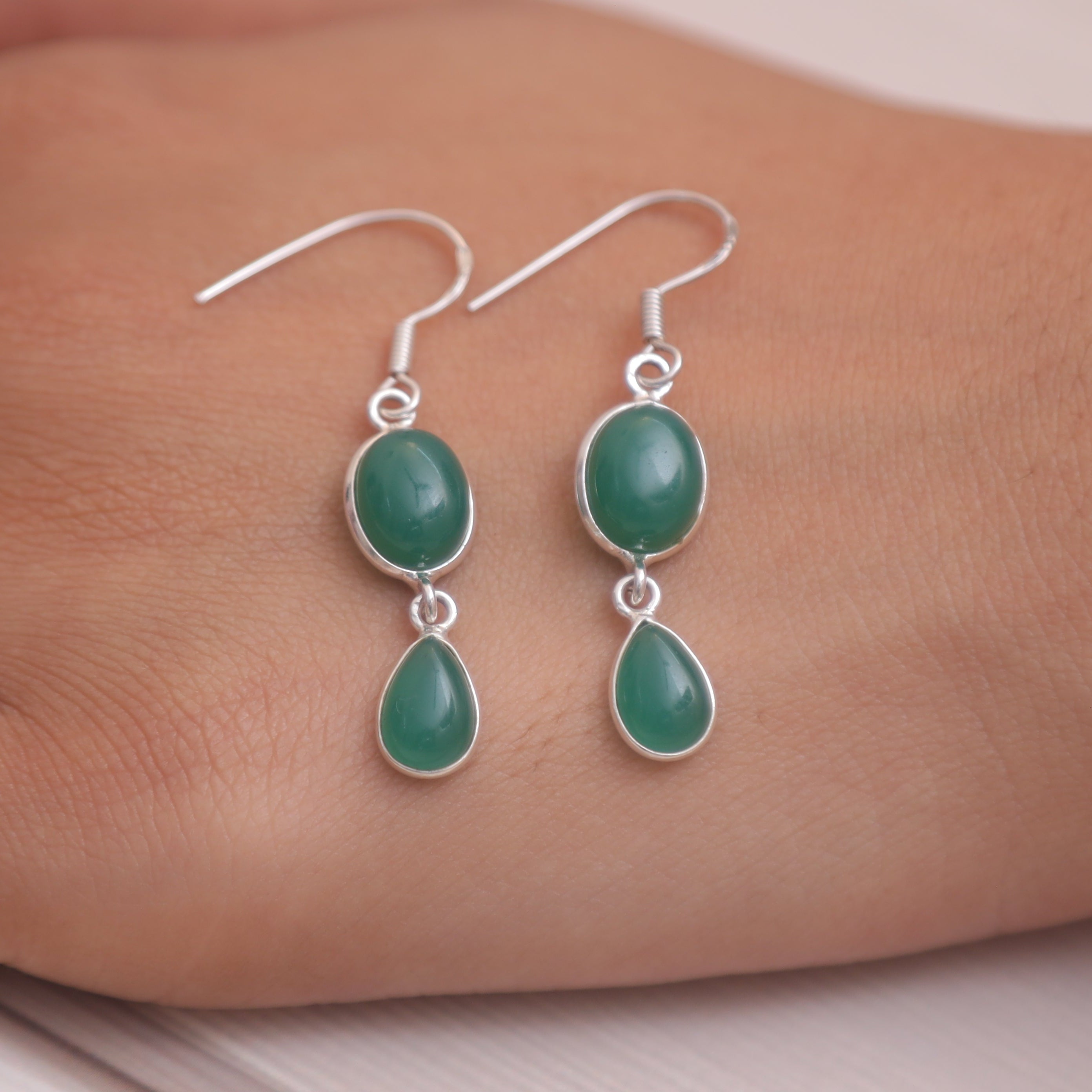 Green Onyx Sterling Silver Earrings