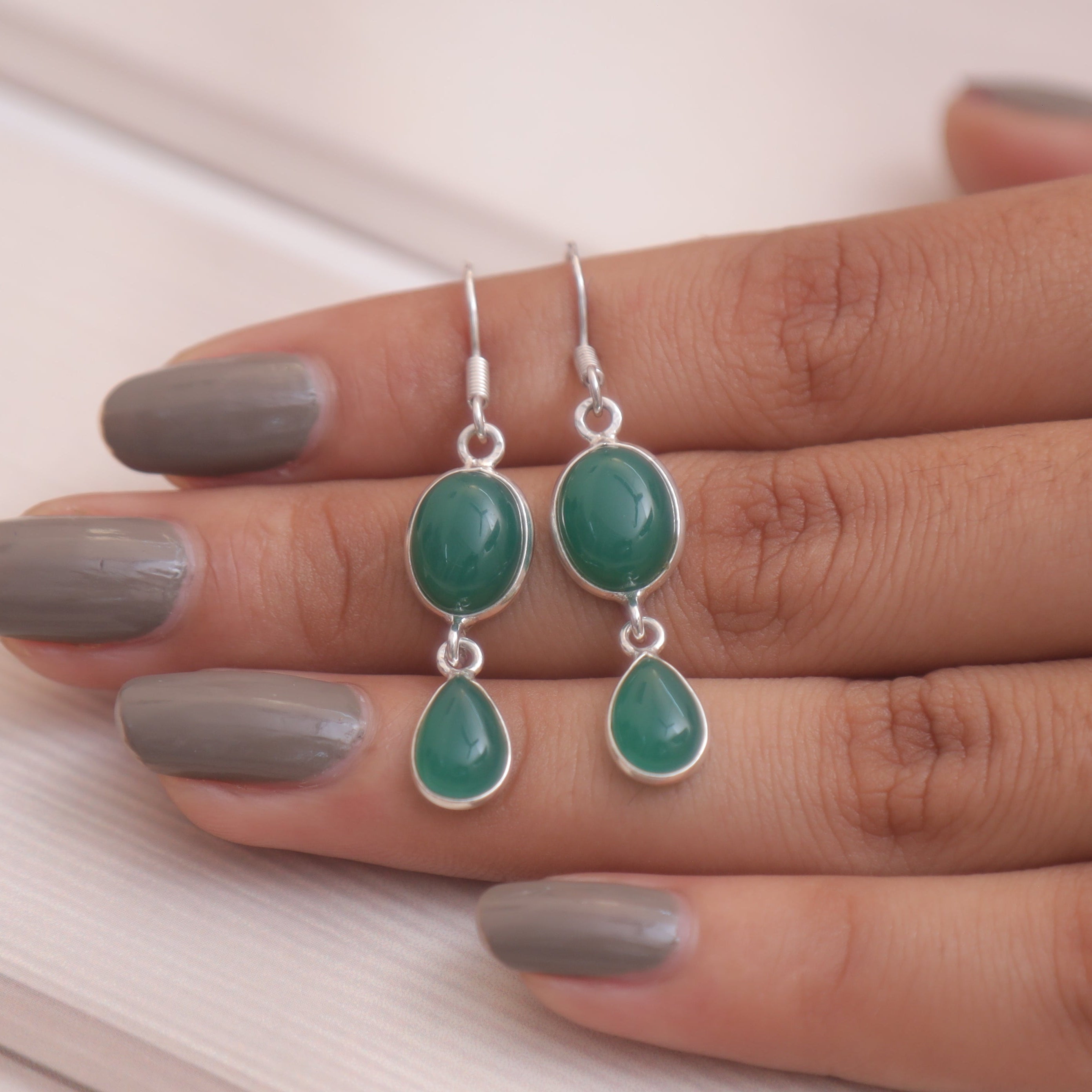 Green Onyx Sterling Silver Earrings