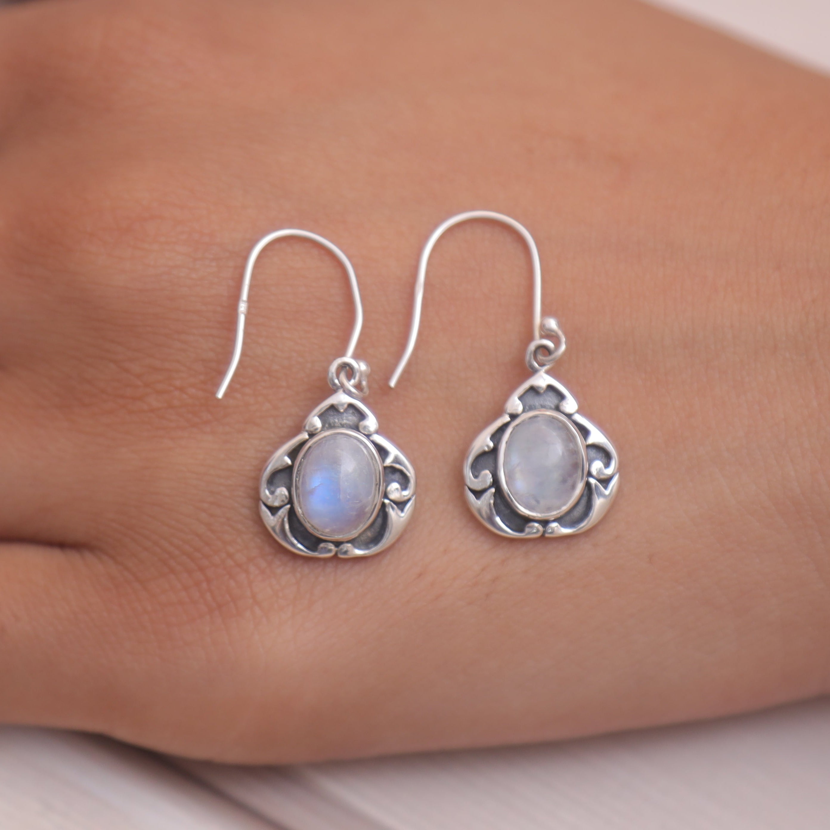 Rainbow Moonstone Sterling Silver Earrings