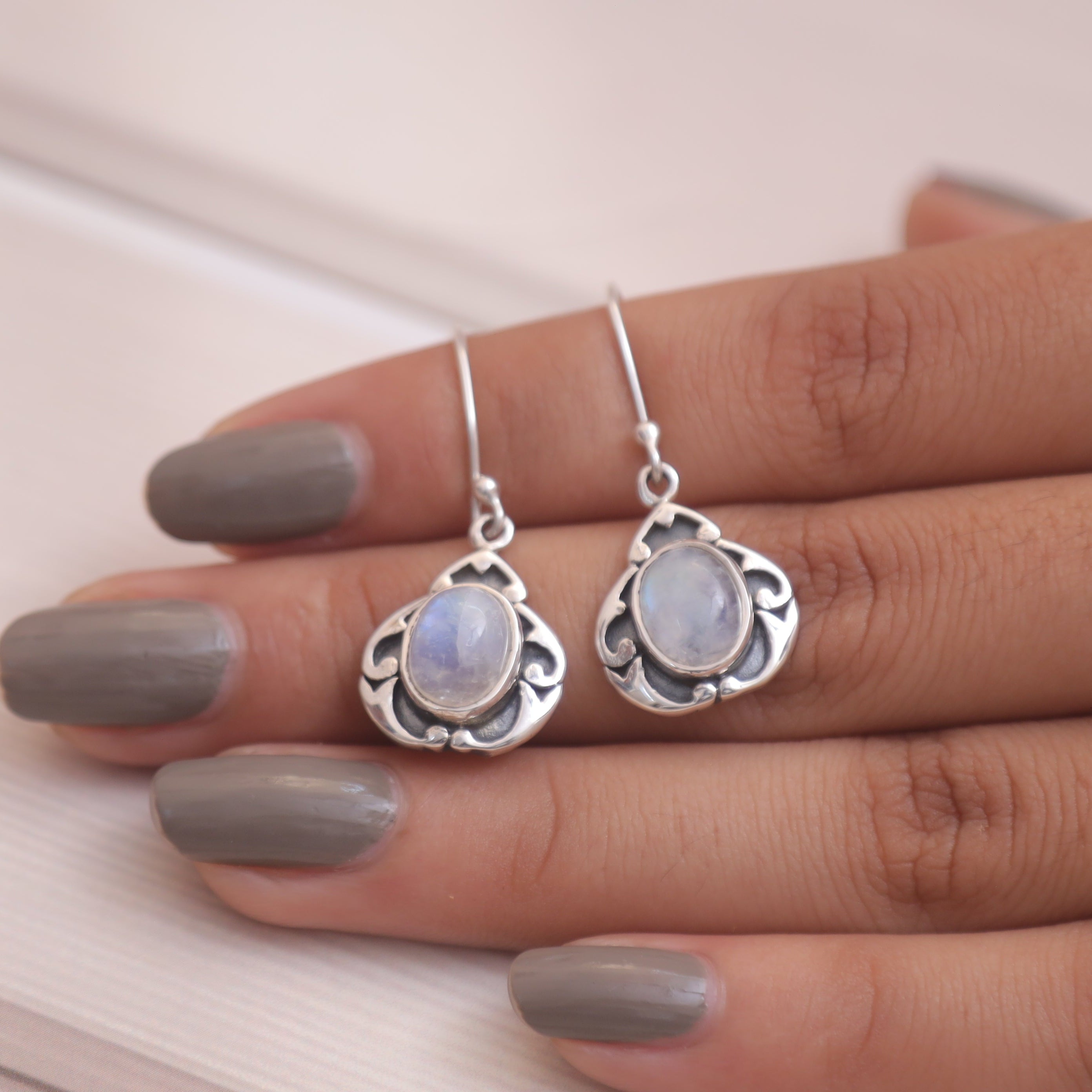 Rainbow Moonstone Sterling Silver Earrings