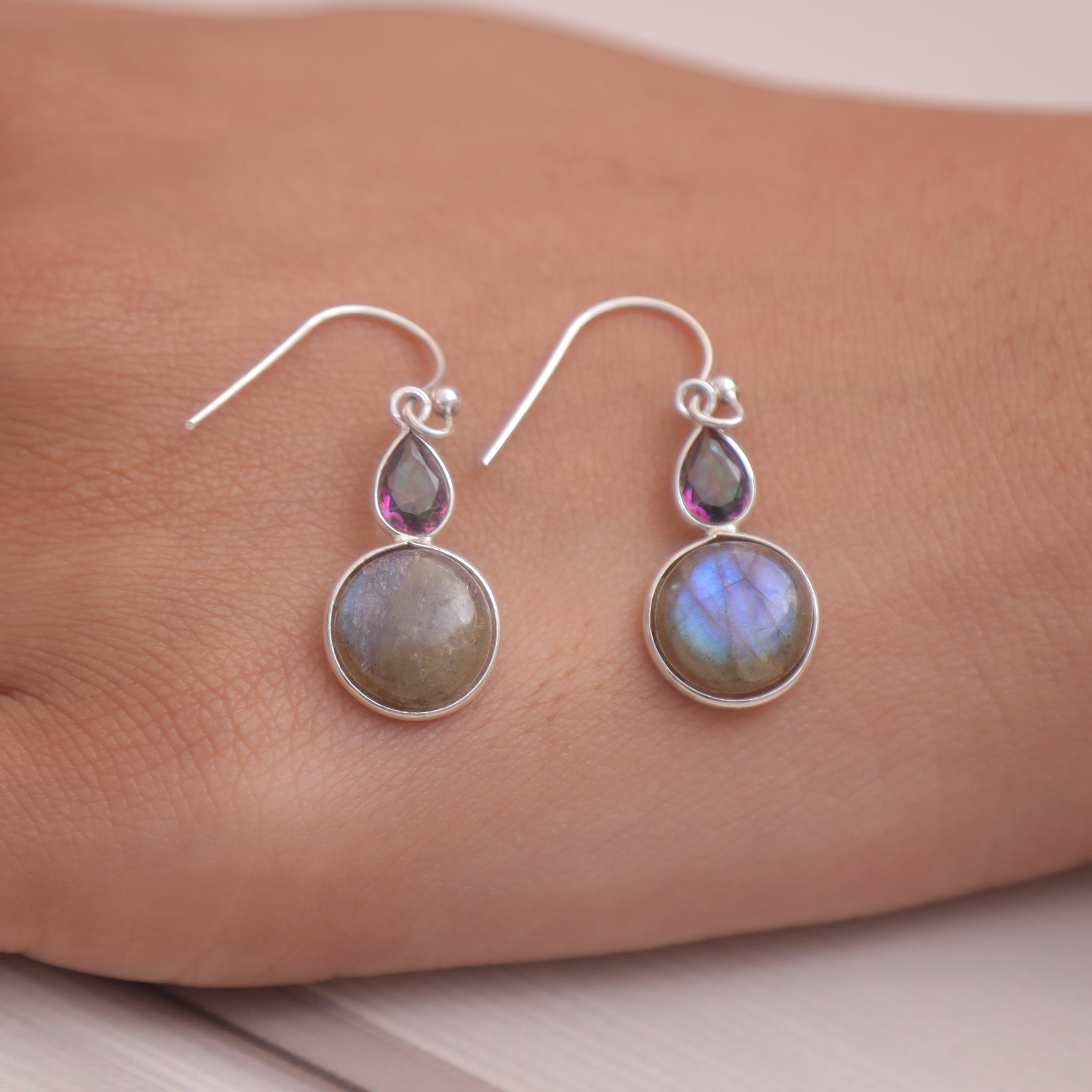 Labradorite & Mystic Topaz Solid Silver Earrings