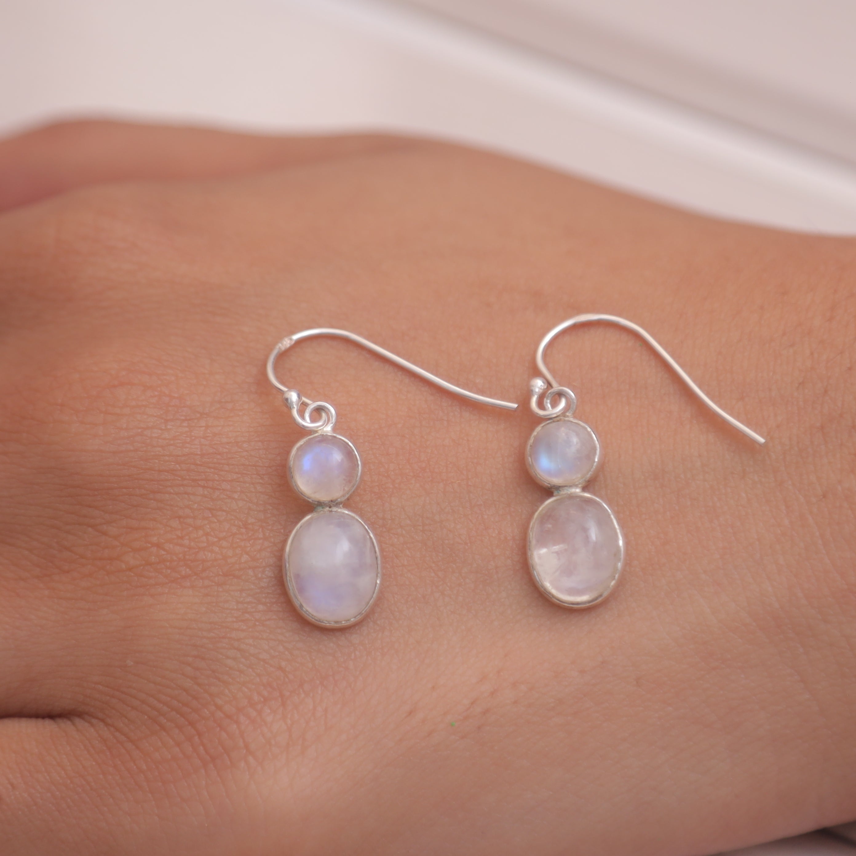 Rainbow Moonstone Sterling Silver Earrings