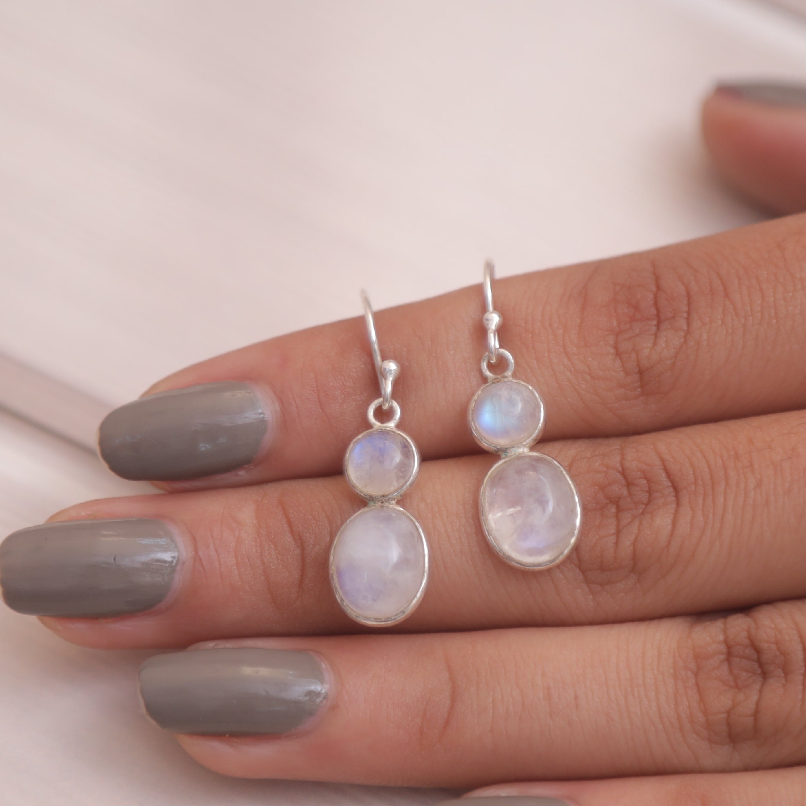 Rainbow Moonstone Sterling Silver Earrings