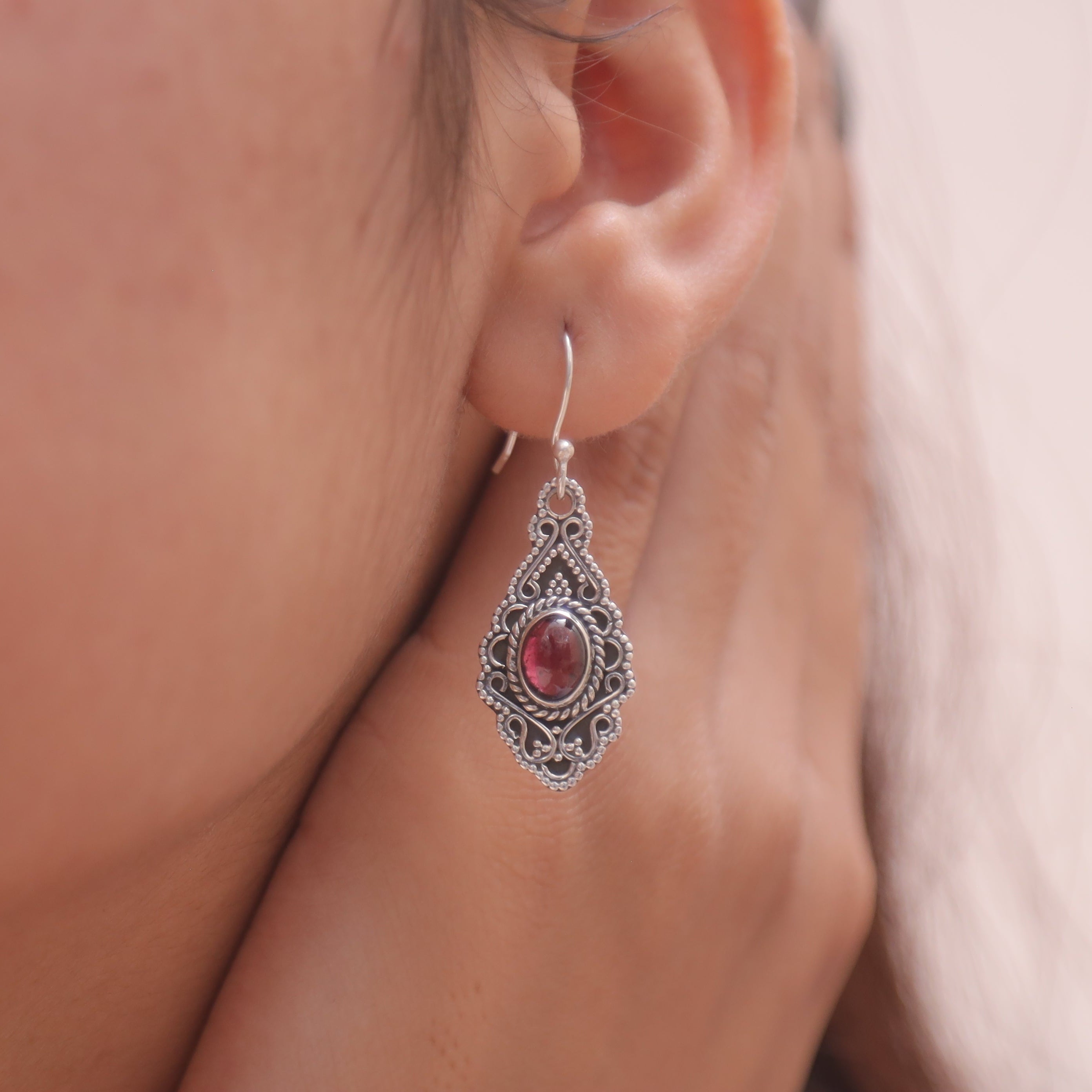 Garnet Sterling Silver Earrings
