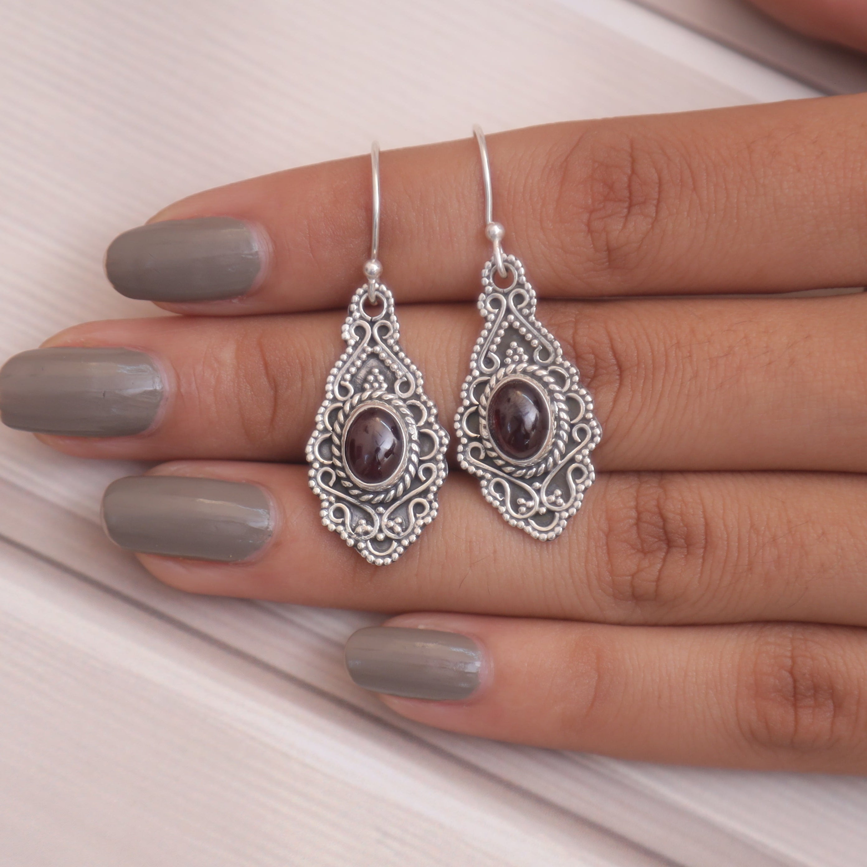 Garnet Sterling Silver Earrings