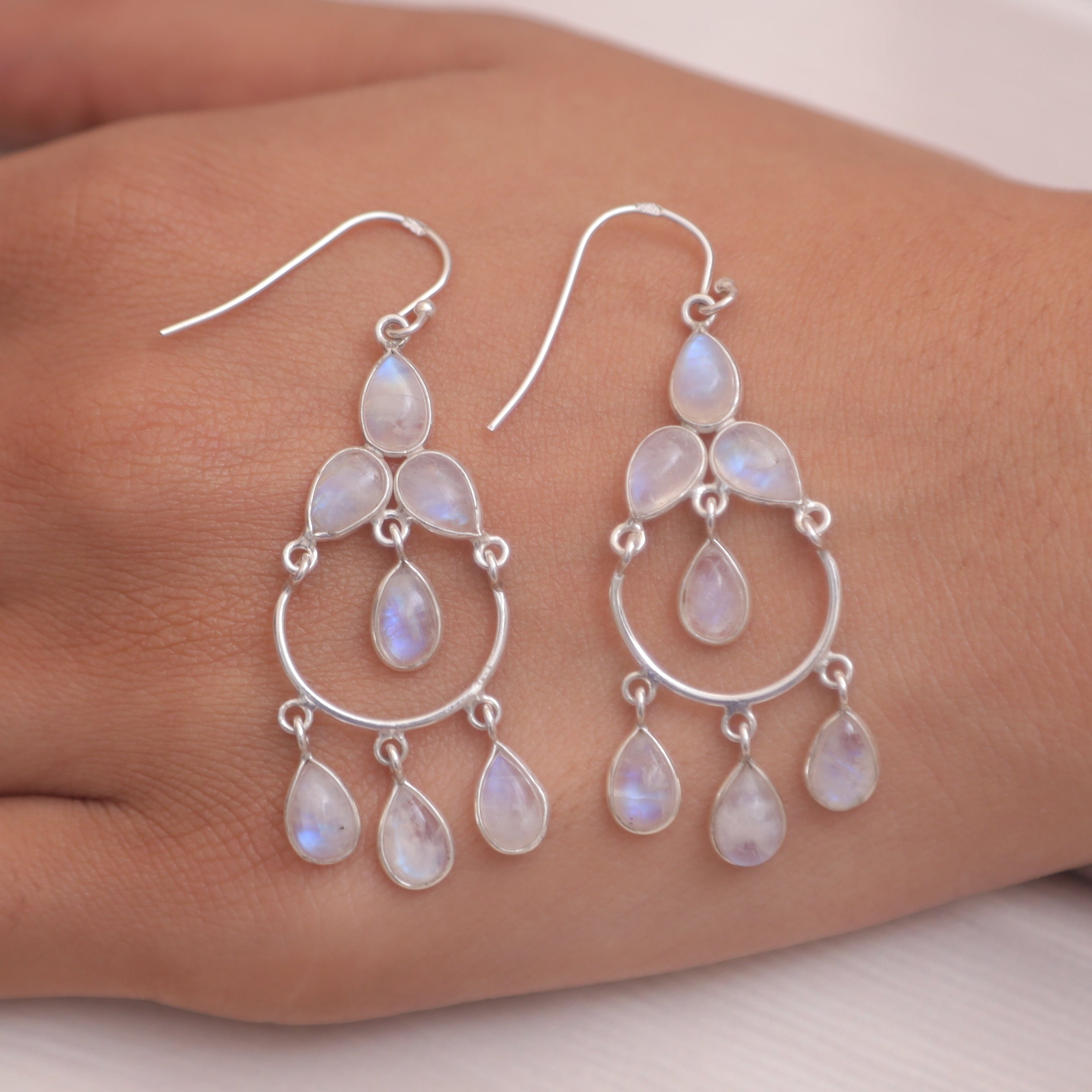 Rainbow Moonstone Solid Silver Earrings