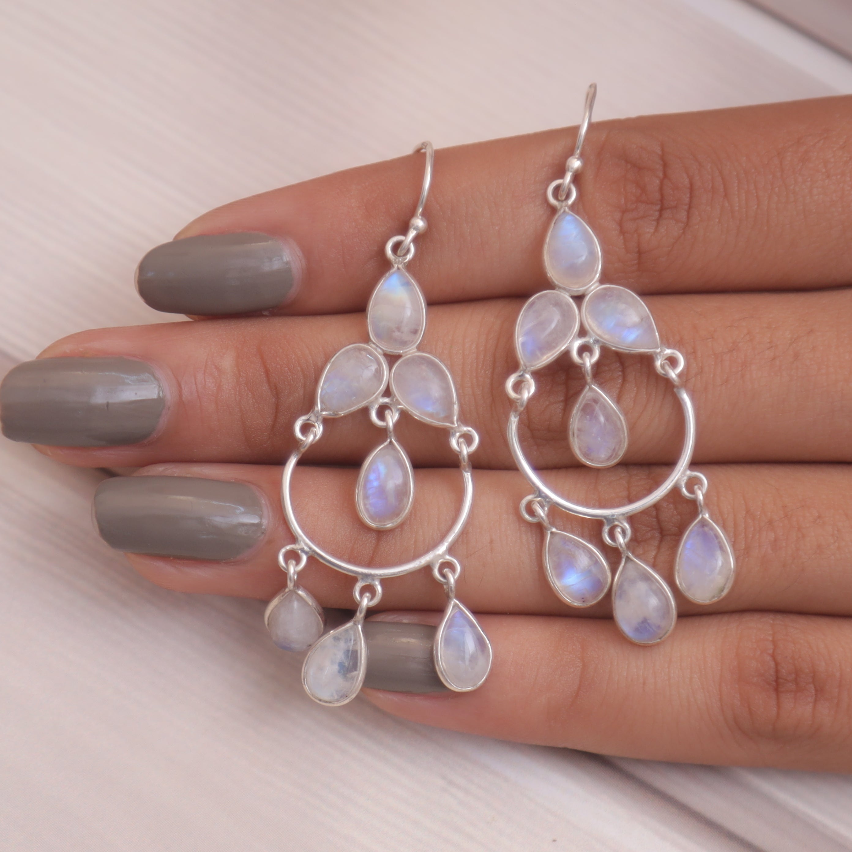 Rainbow Moonstone Solid Silver Earrings
