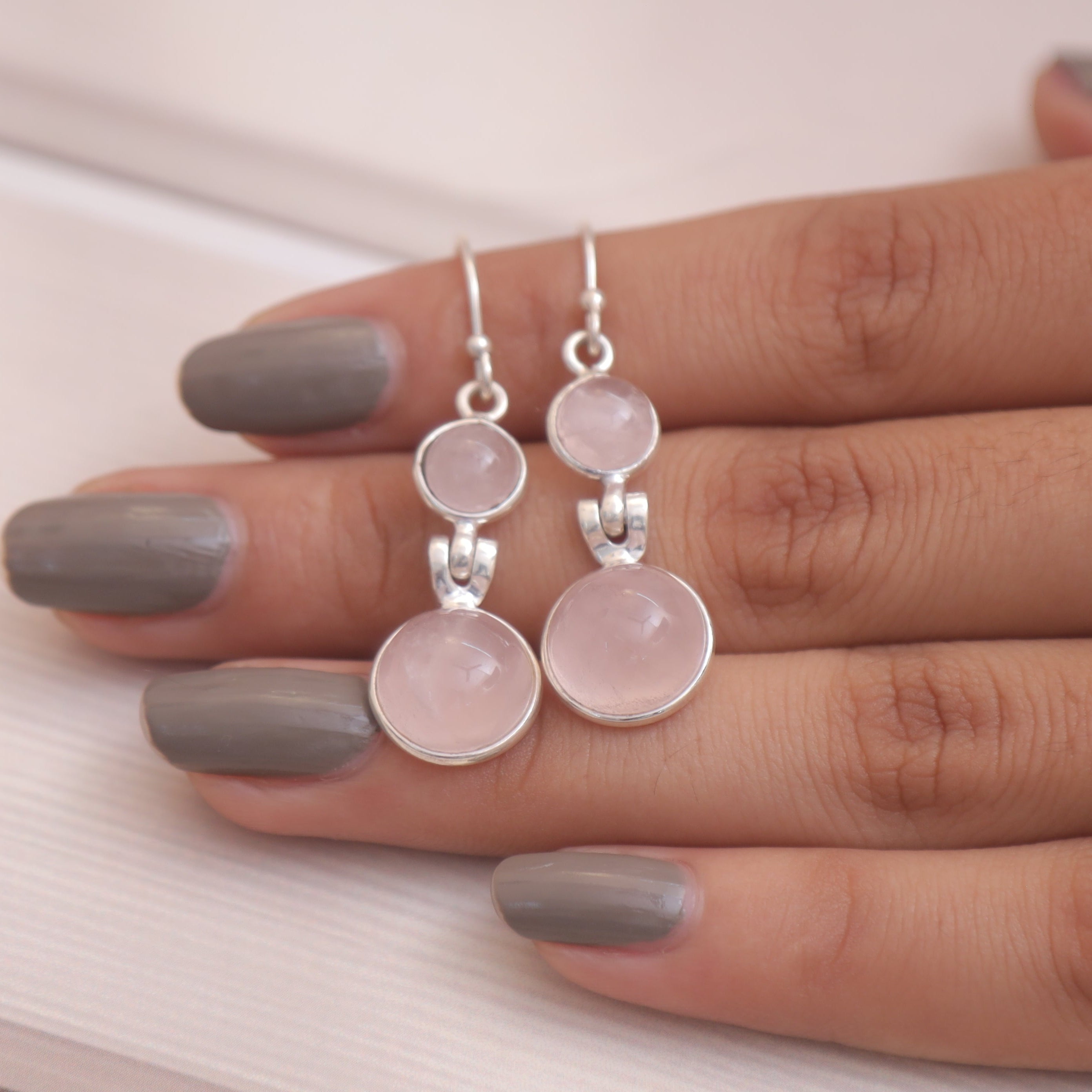 Rose Quartz Sterling Silver Earrings