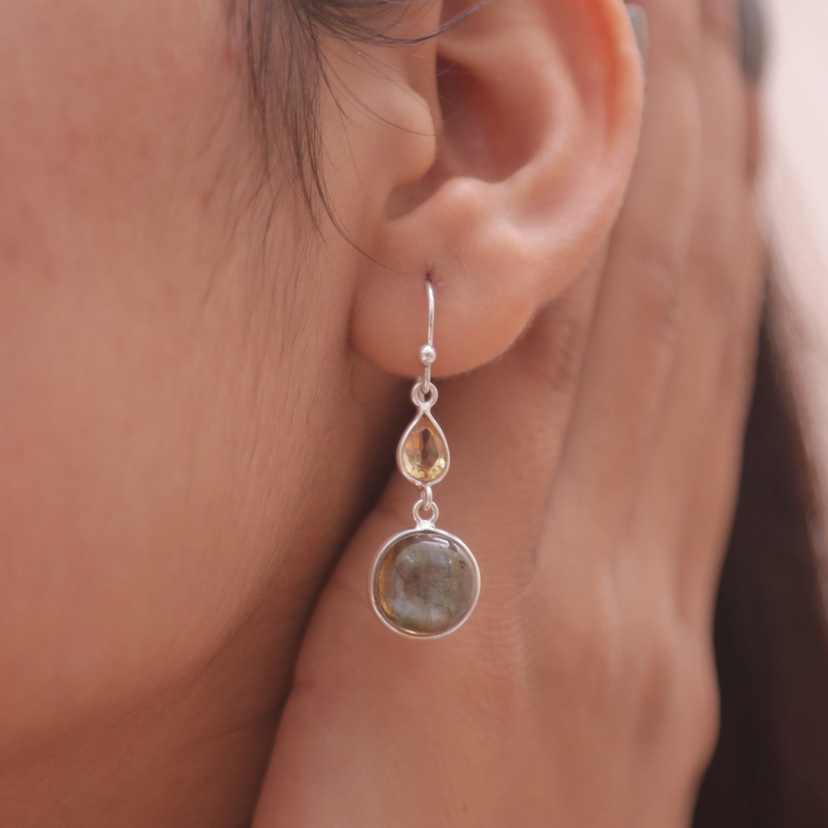 Labradorite & Citrine Sterling Silver Earrings