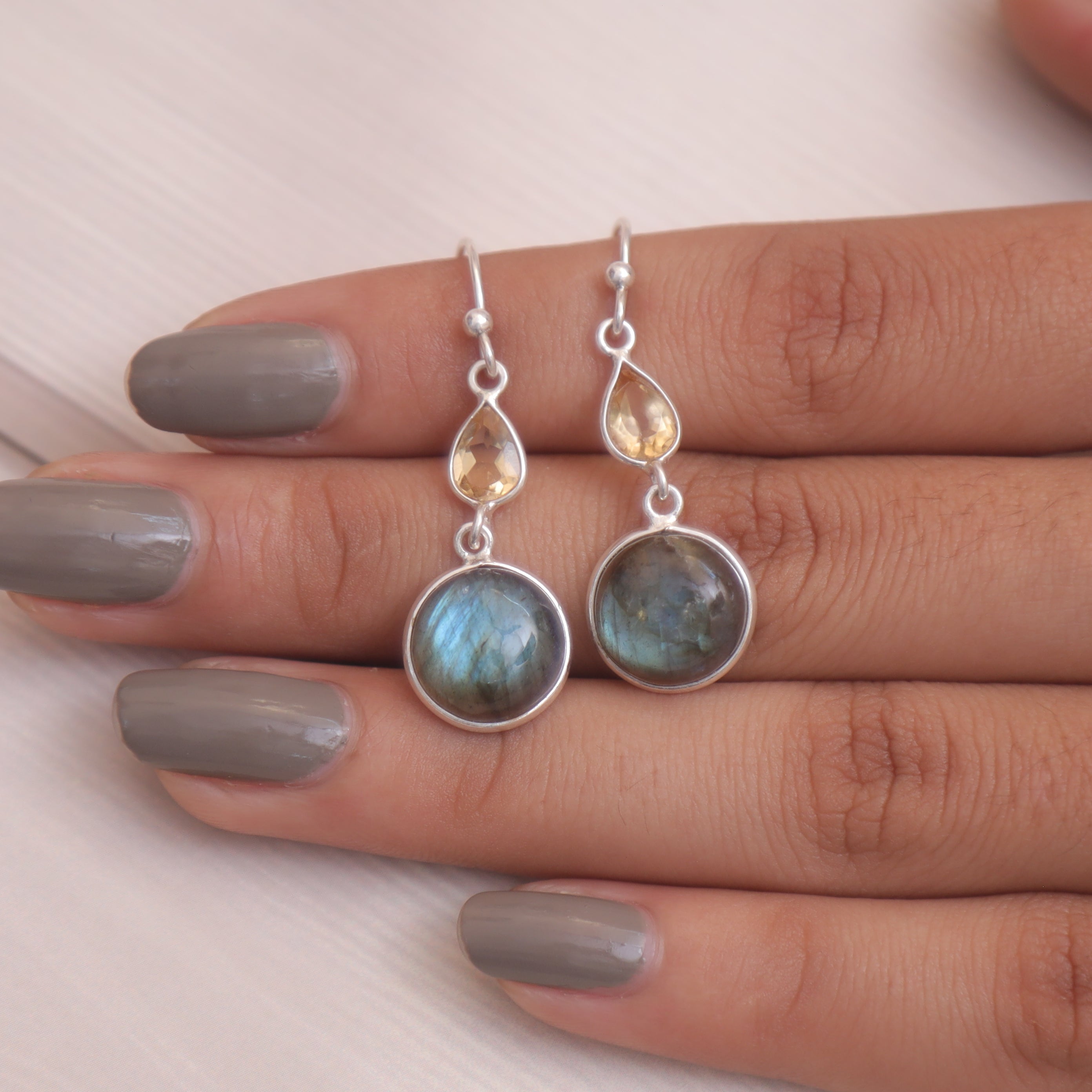 Labradorite & Citrine Sterling Silver Earrings