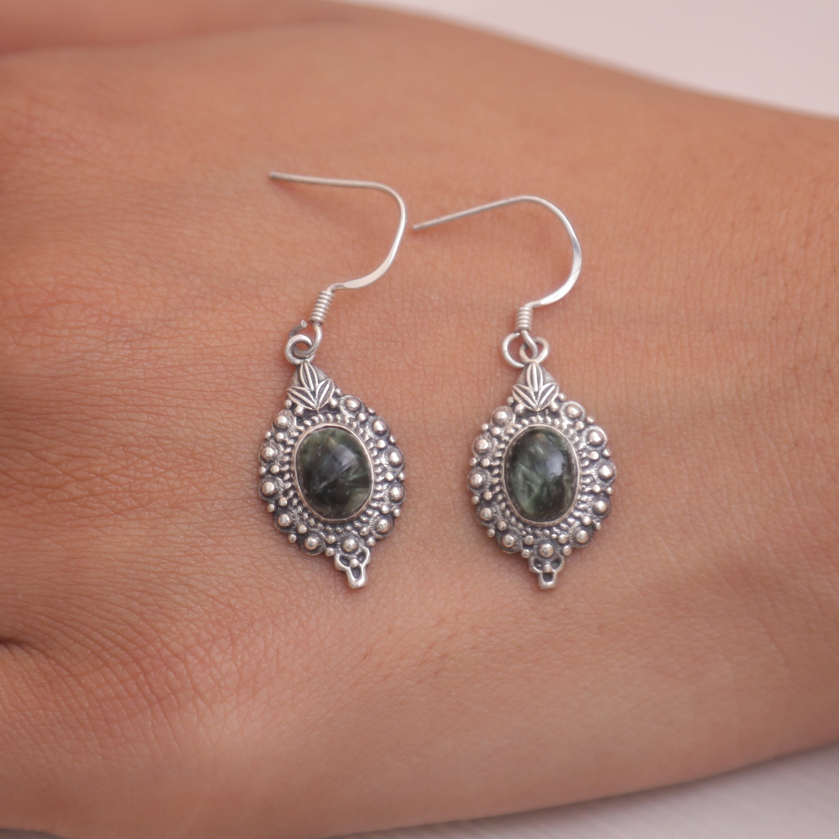 Seraphinite Sterling Silver Earrings