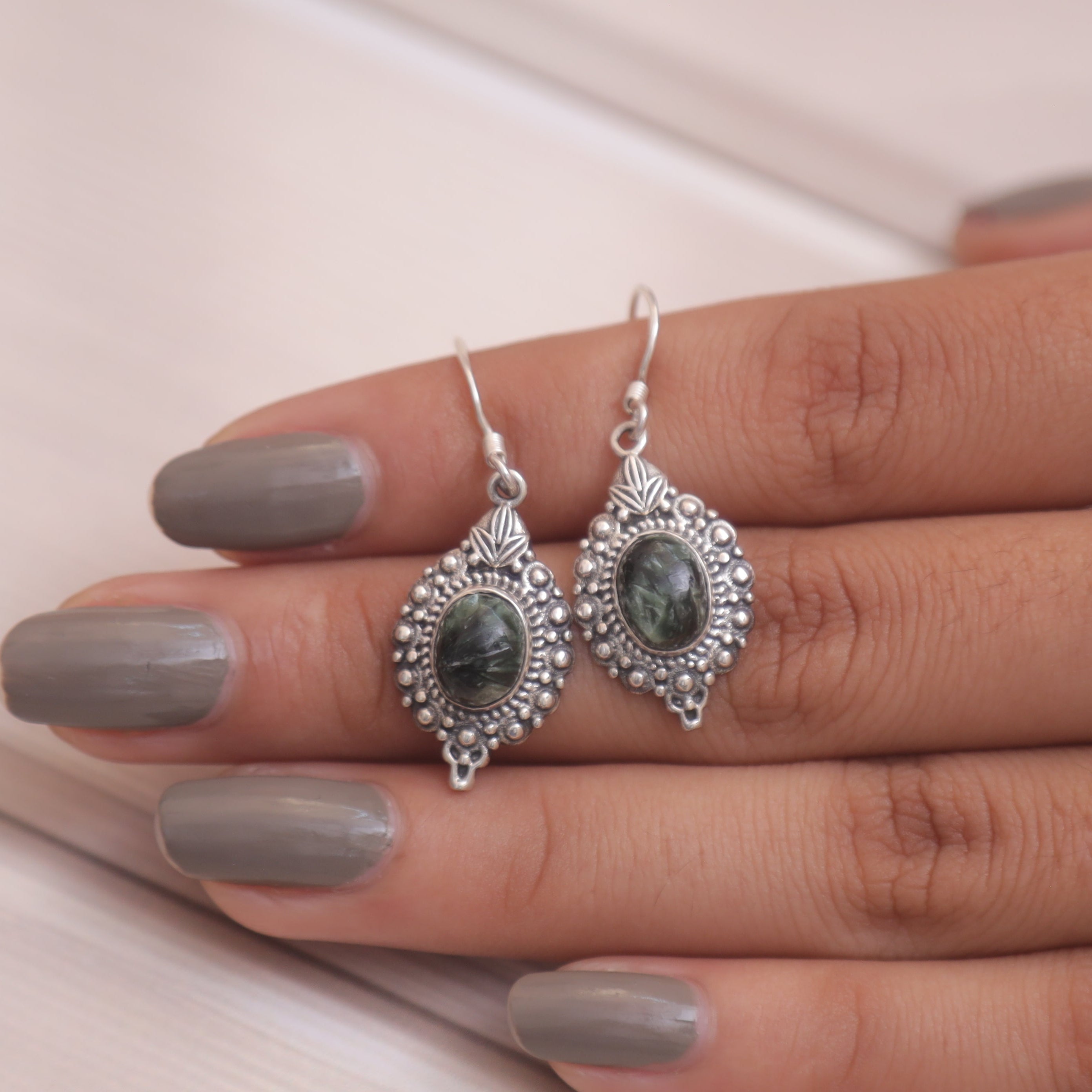 Seraphinite Sterling Silver Earrings