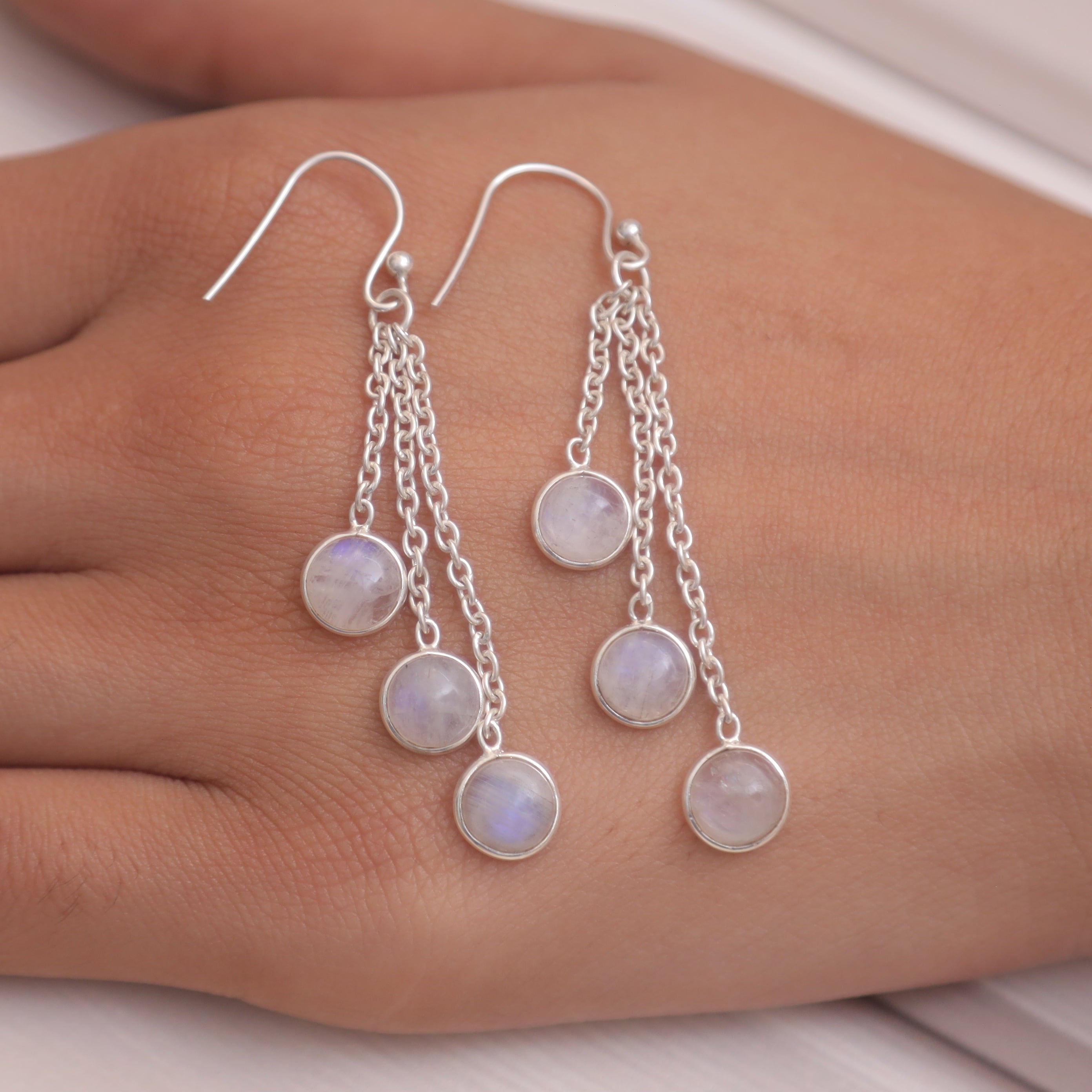 Rainbow Moonstone Solid Silver Earrings