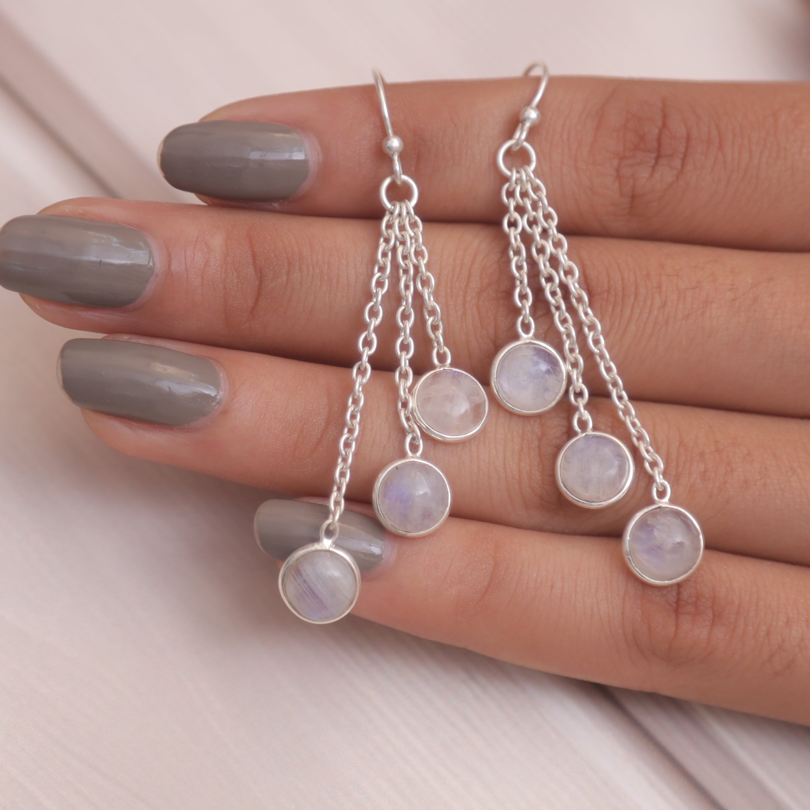 Rainbow Moonstone Solid Silver Earrings