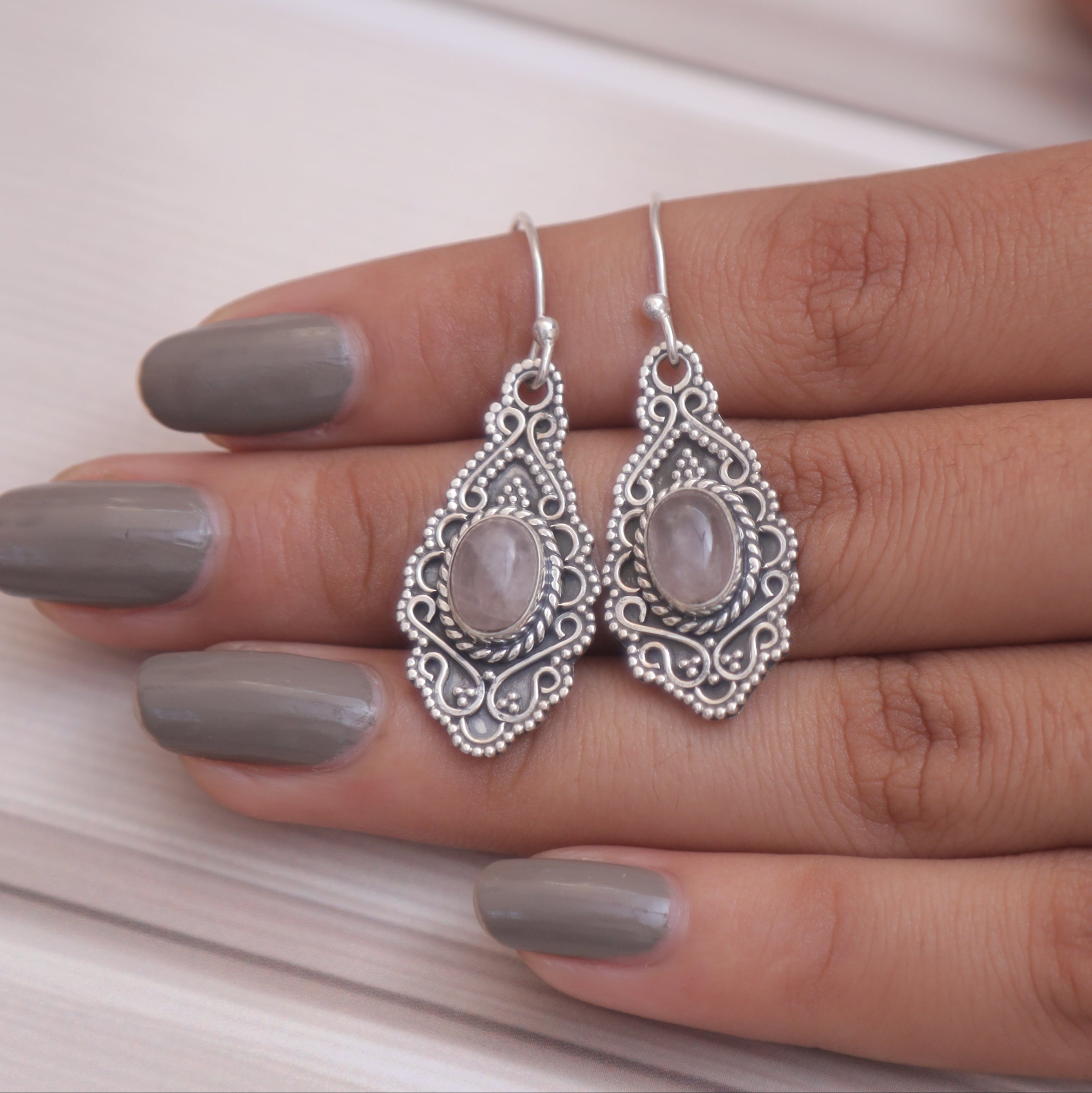 Rose Quartz Sterling Silver Earrings