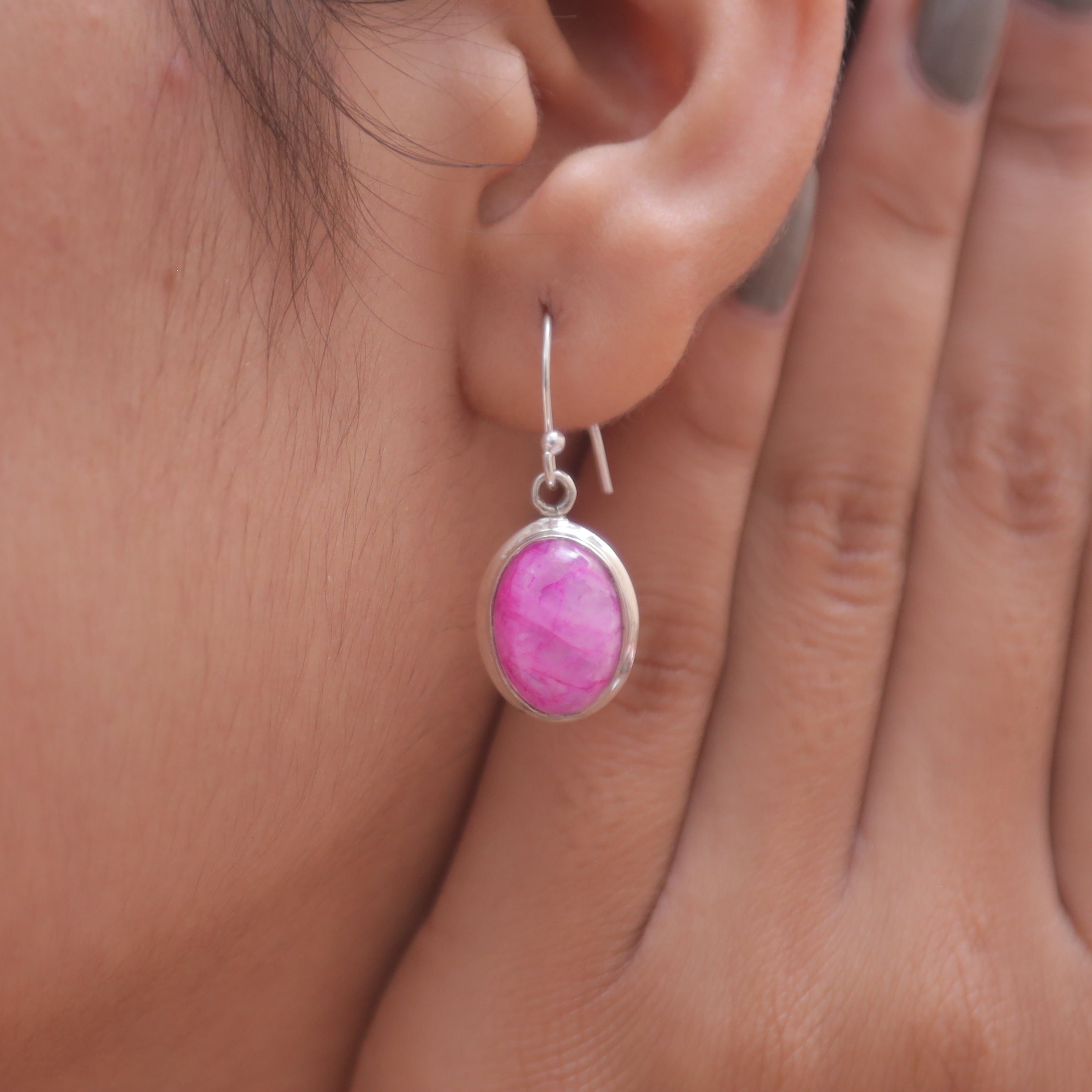 Pink Moonstone Solid Silver Earrings