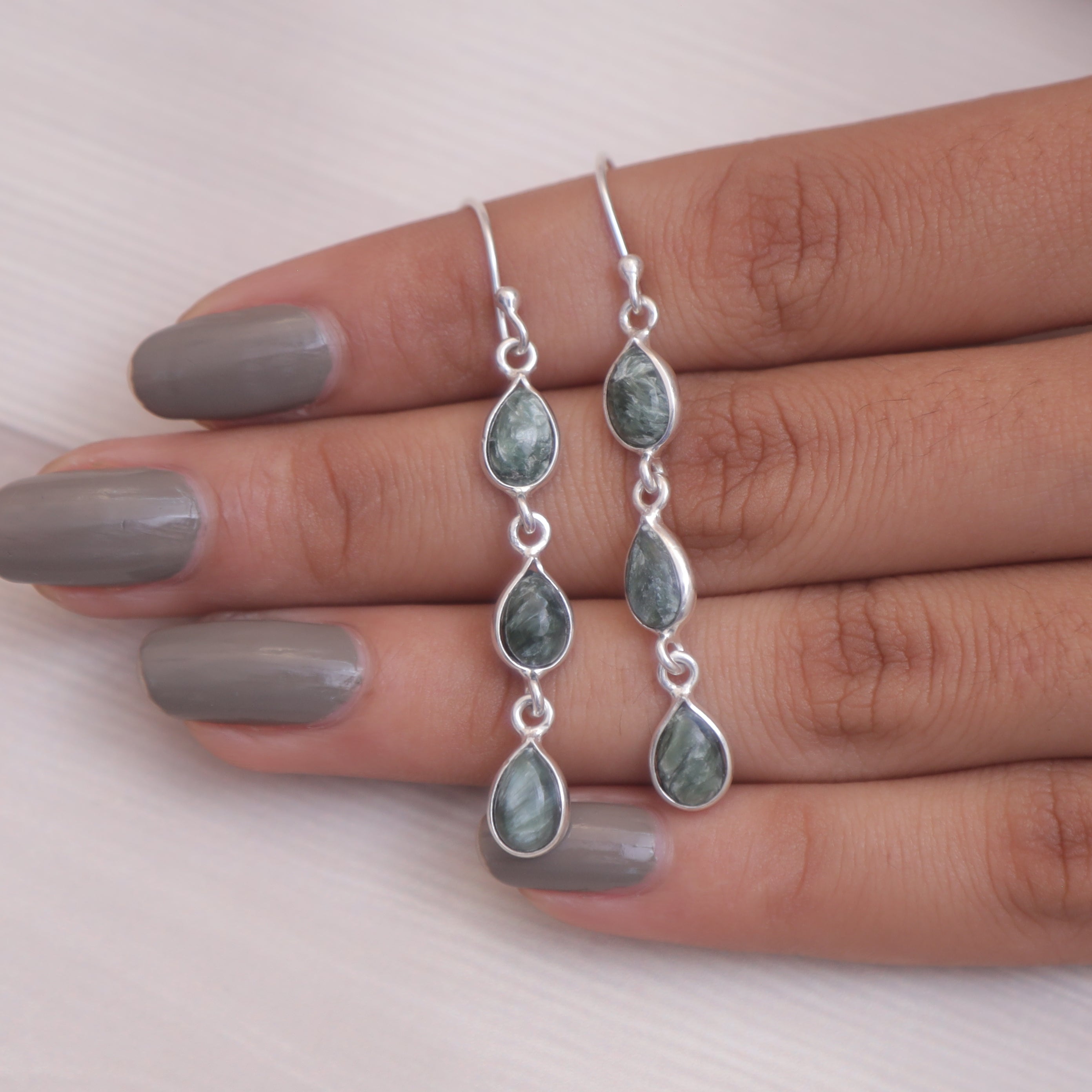 Seraphinite Sterling Silver Earrings