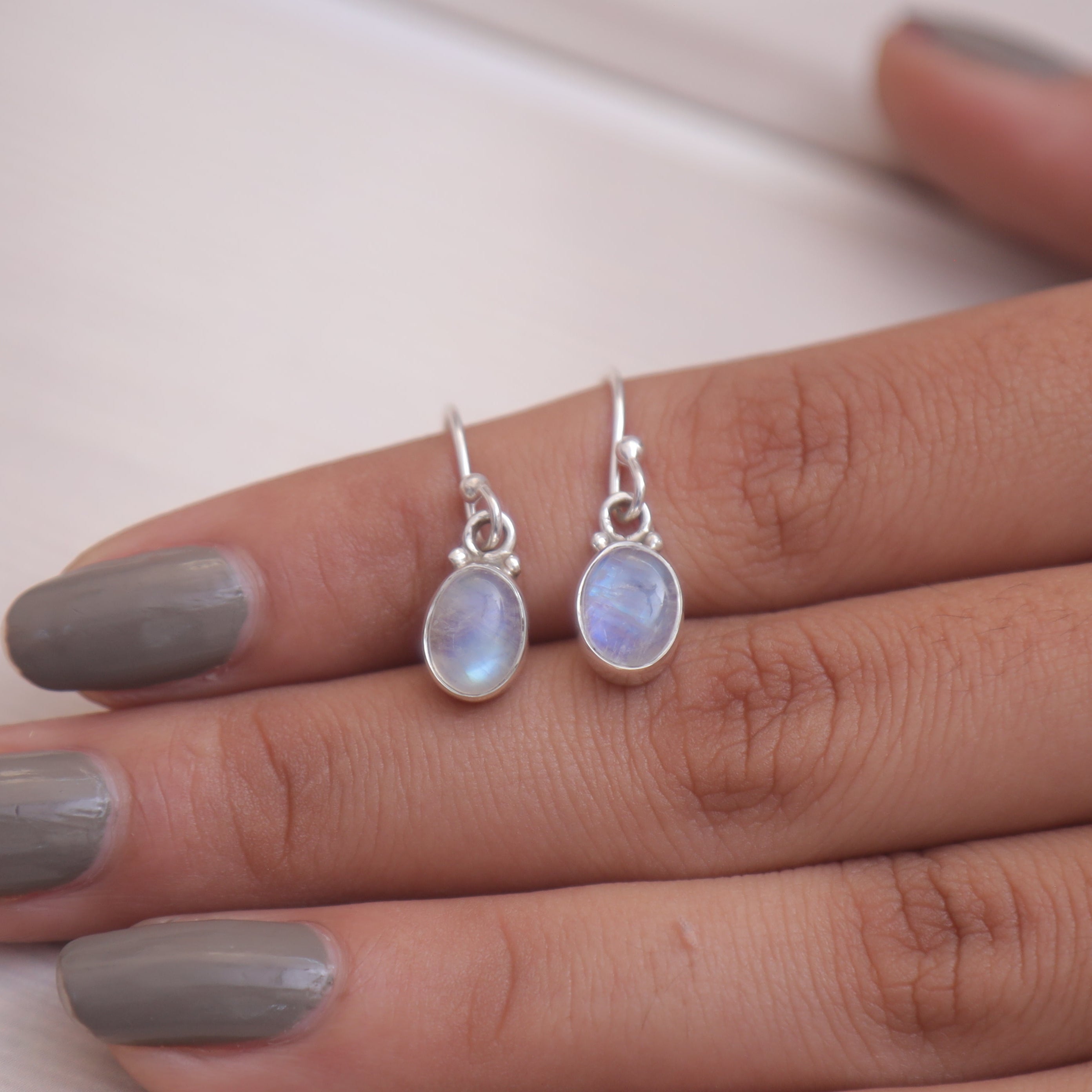 Rainbow Moonstone Sterling Silver Earrings