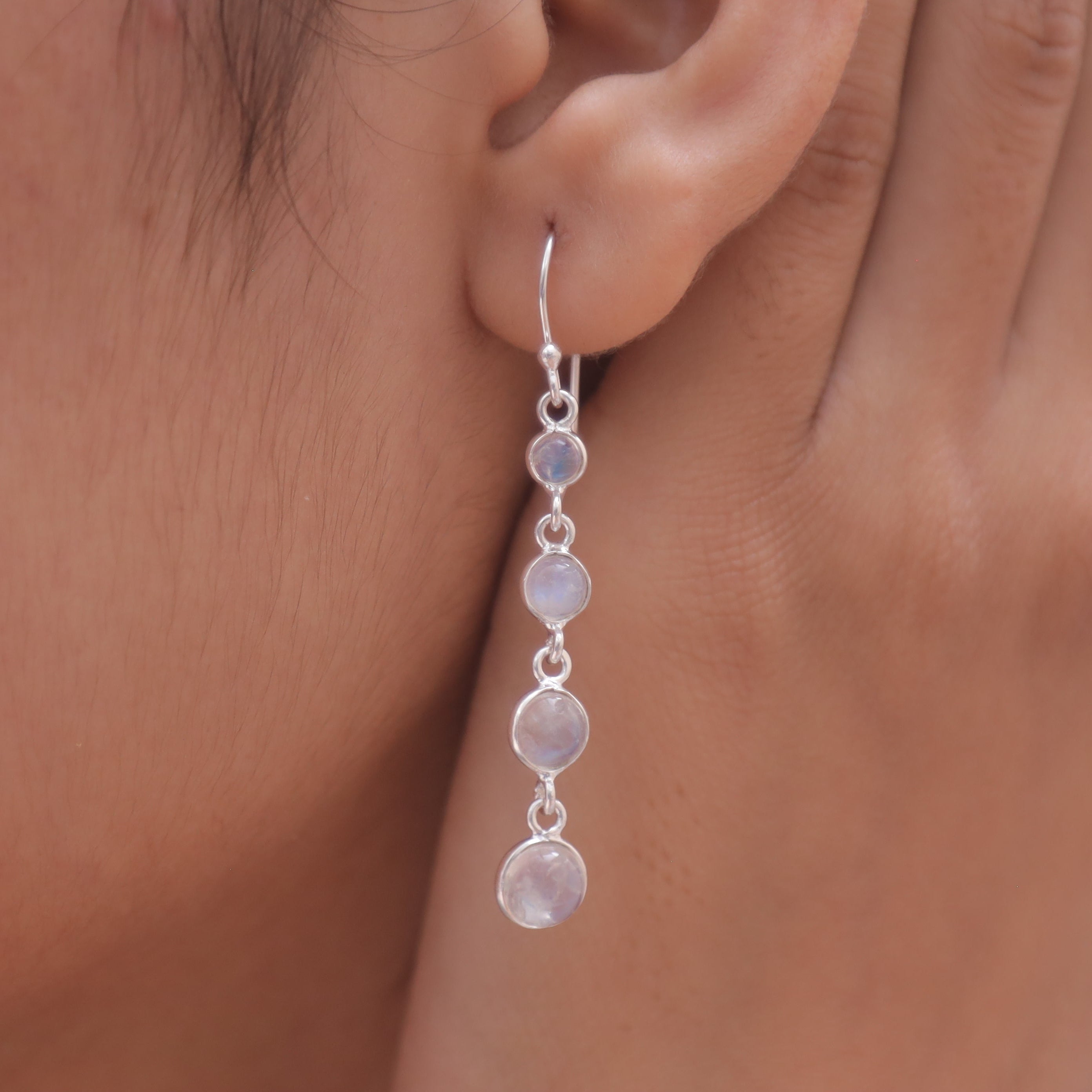 Rainbow Moonstone Solid Silver Earrings