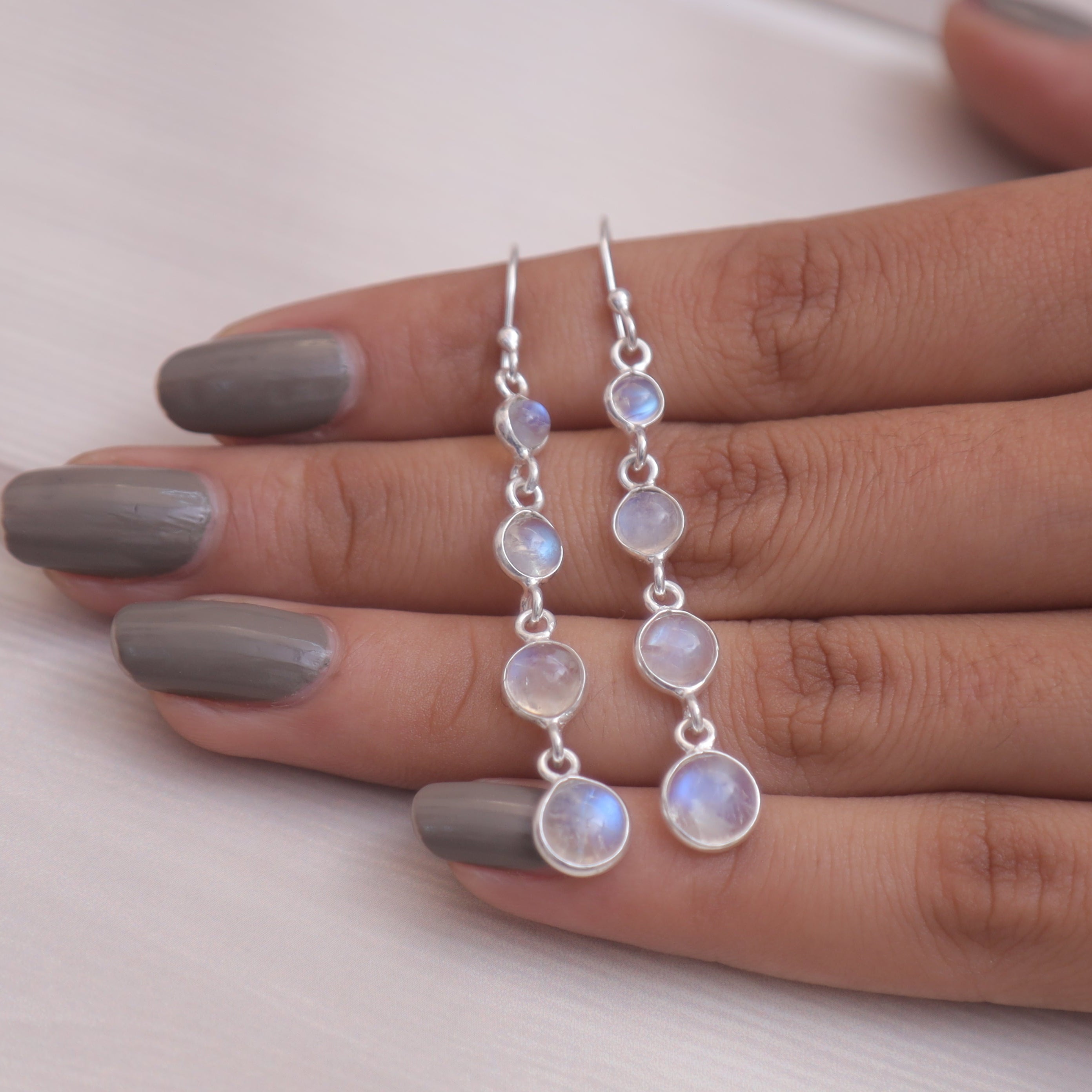 Rainbow Moonstone Solid Silver Earrings