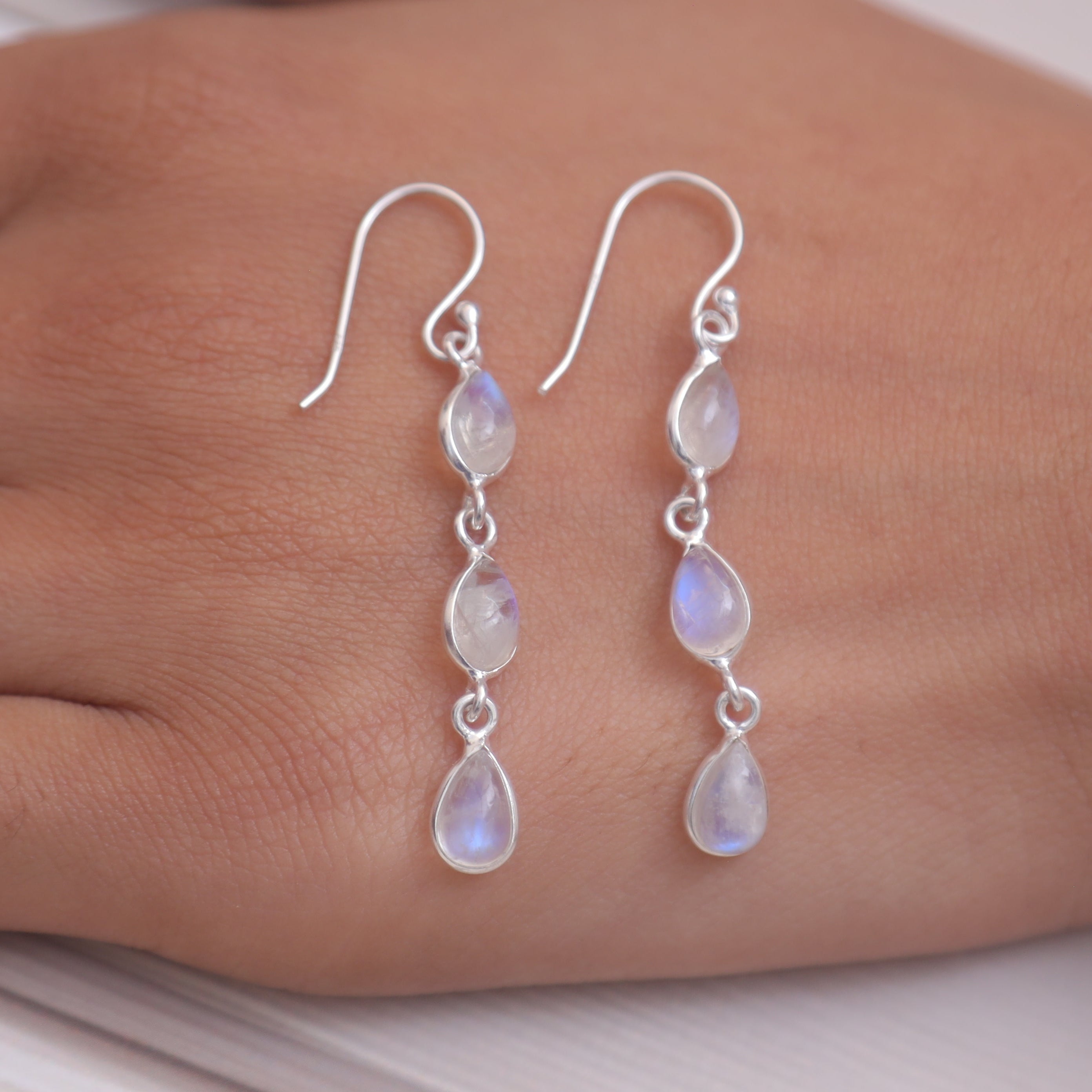 Rainbow Moonstone Sterling Silver Earrings