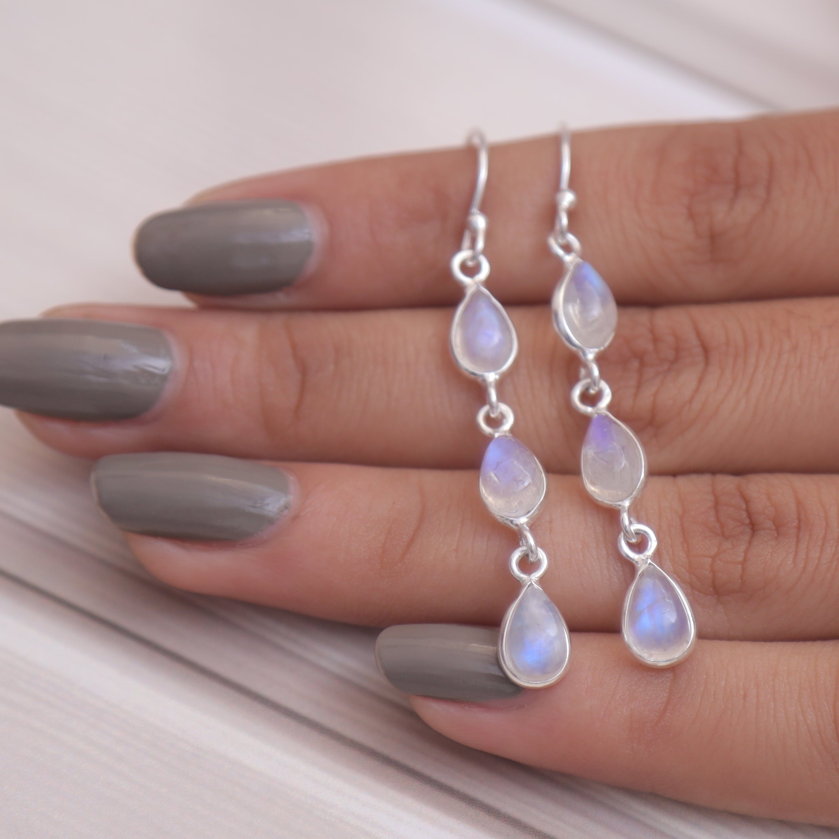 Rainbow Moonstone Sterling Silver Earrings