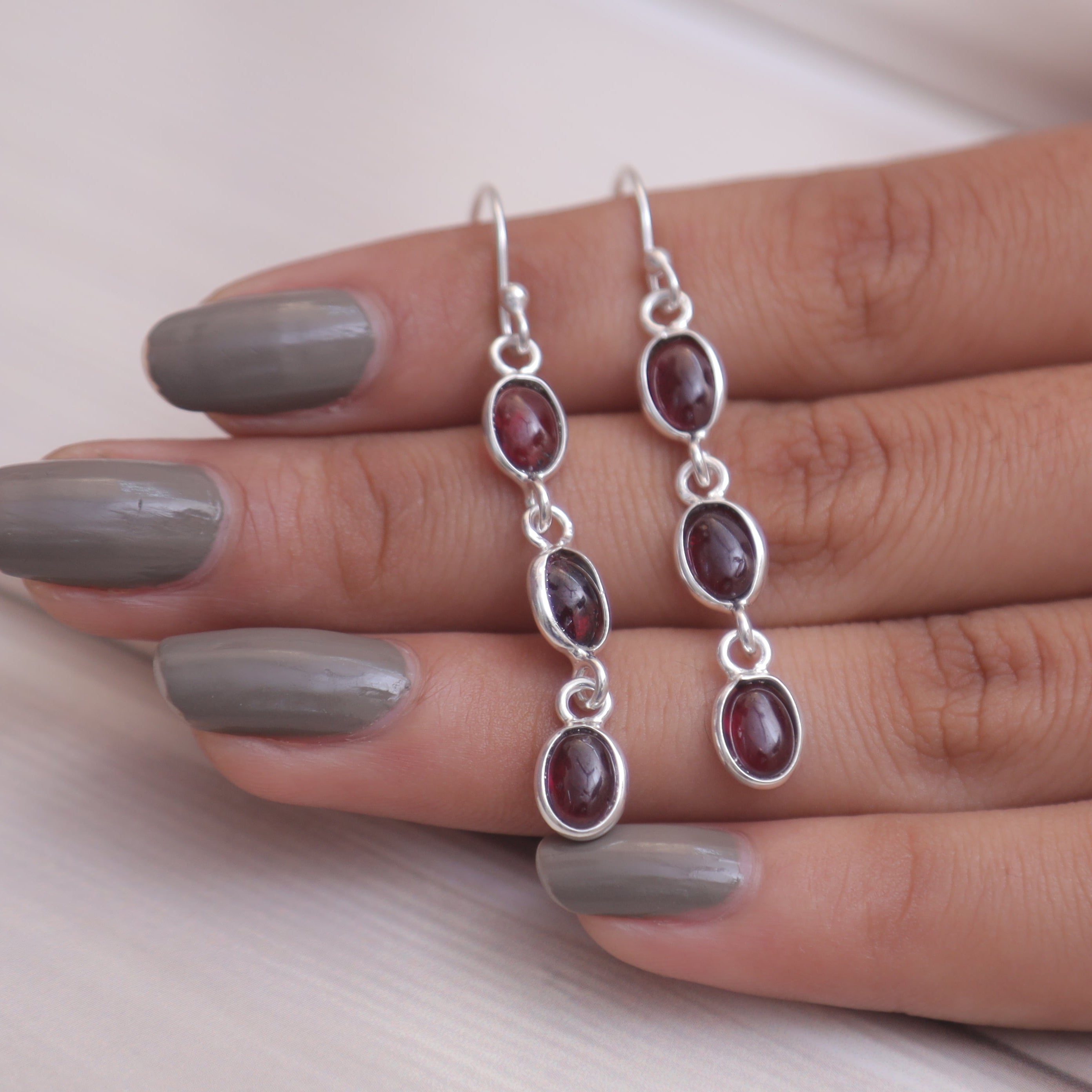 Garnet Sterling Silver Earrings