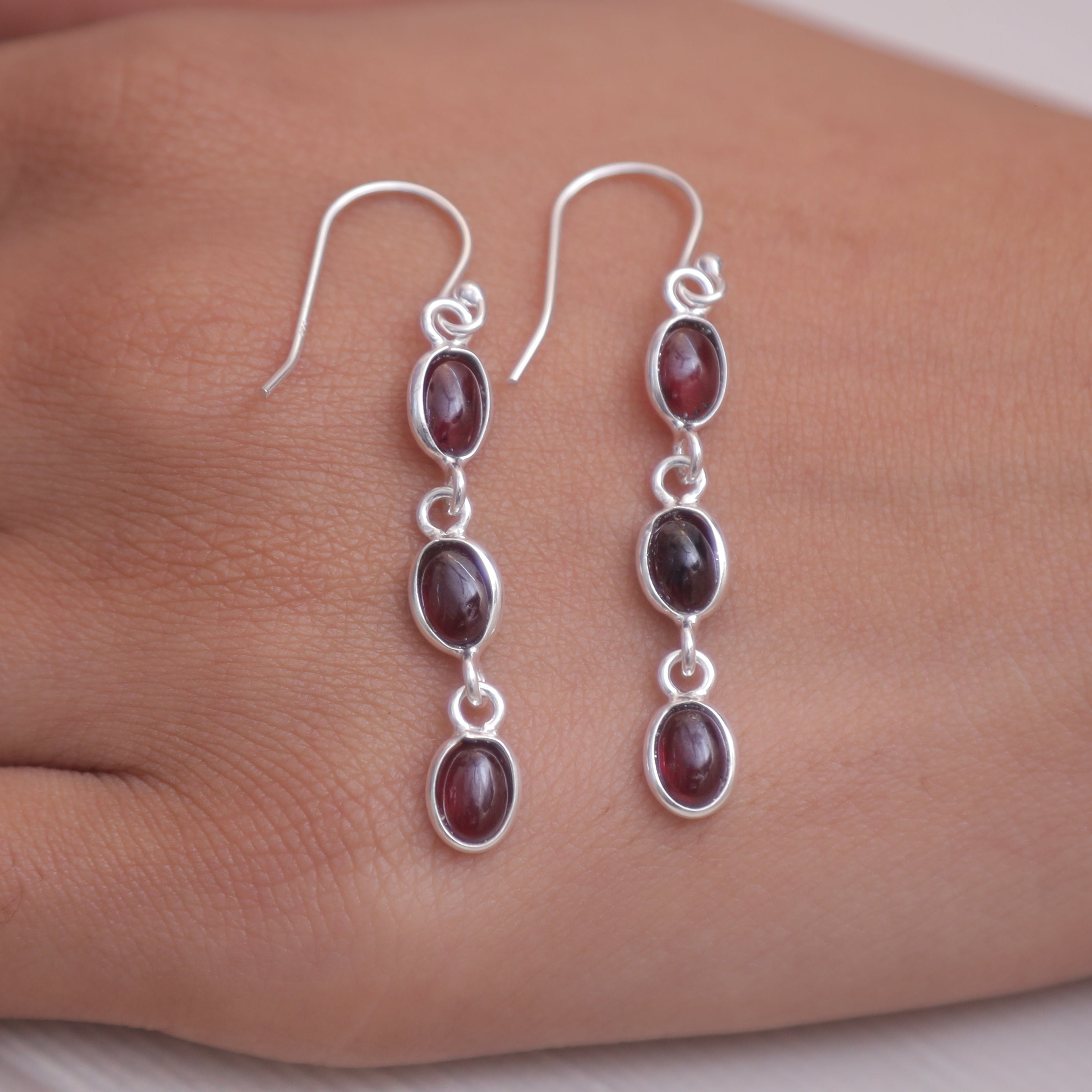 Garnet Sterling Silver Earrings
