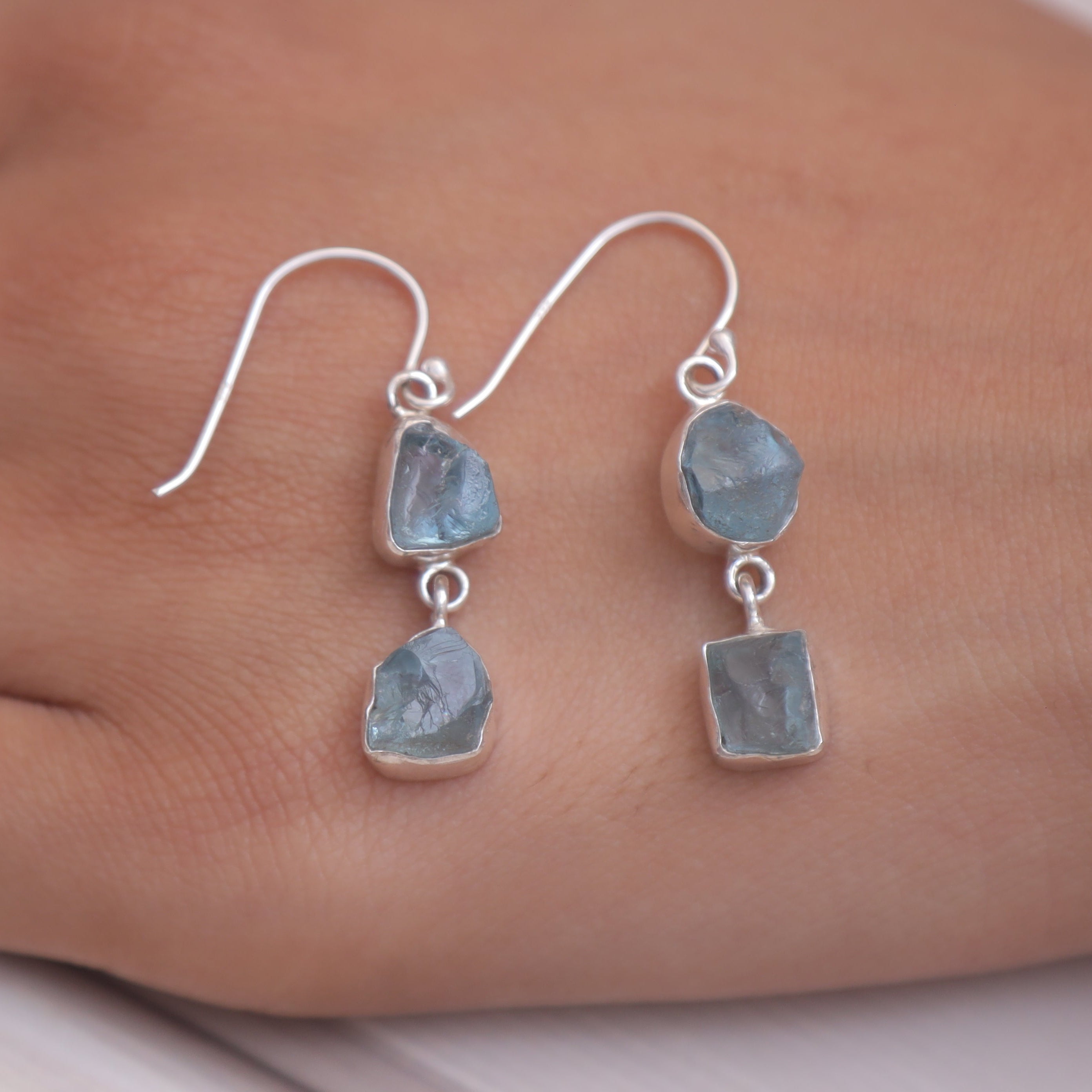 Raw Blue Topaz Sterling Silver Earrings