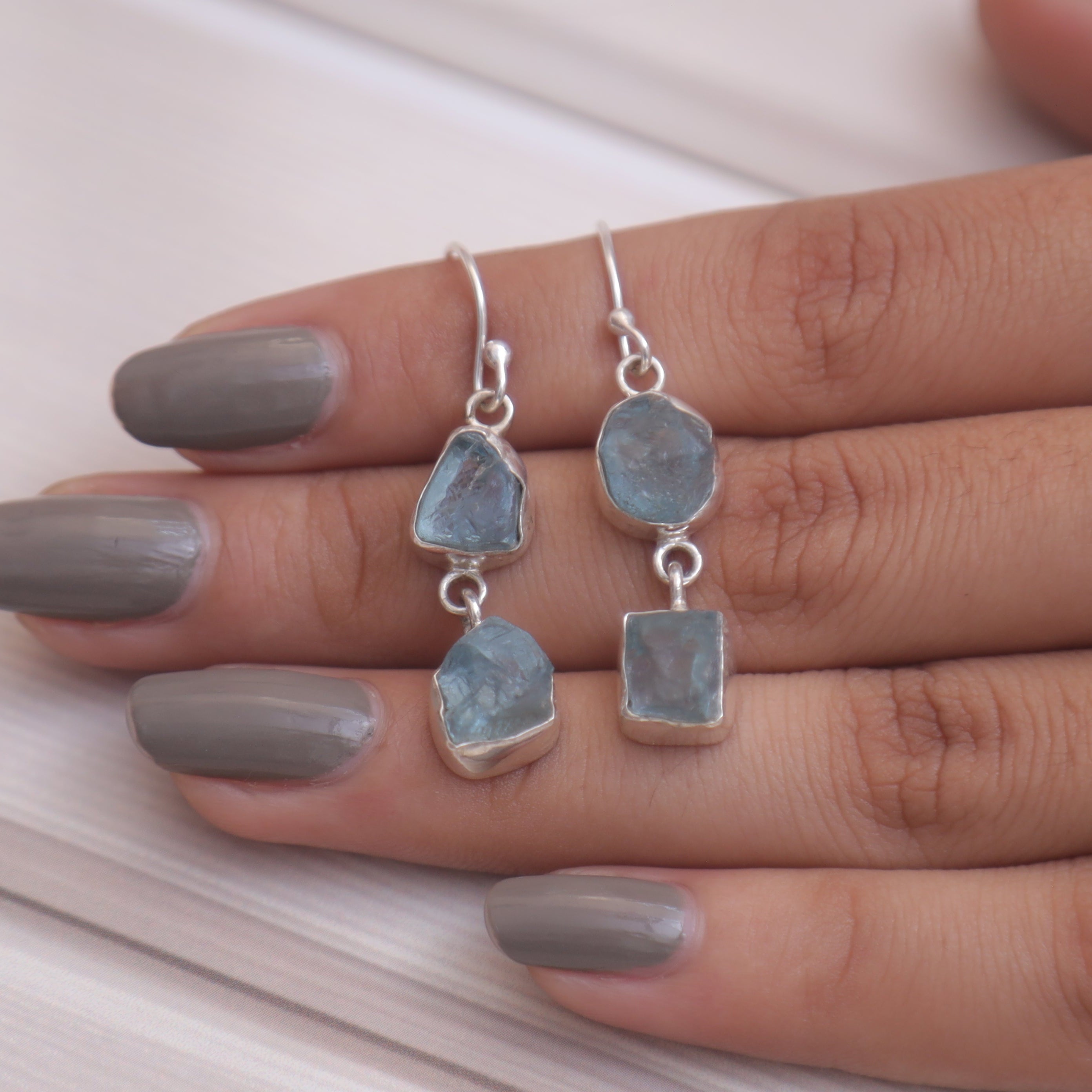 Raw Blue Topaz Sterling Silver Earrings