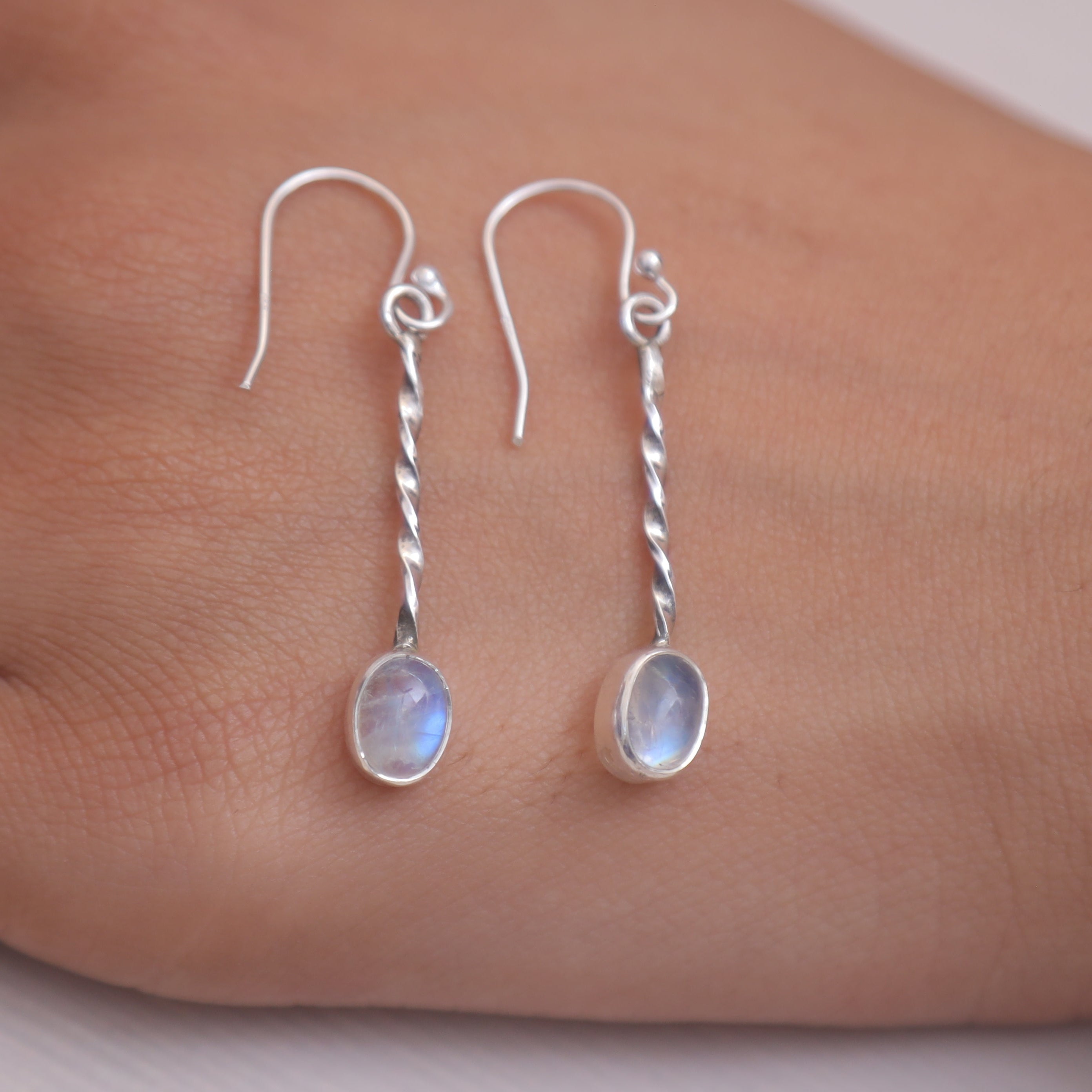 Rainbow Moonstone Sterling Silver Earrings