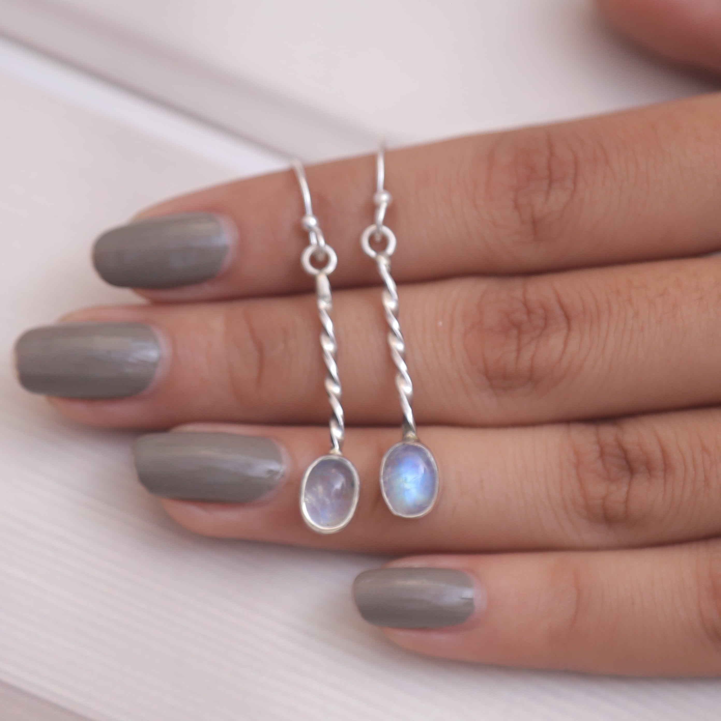 Rainbow Moonstone Sterling Silver Earrings