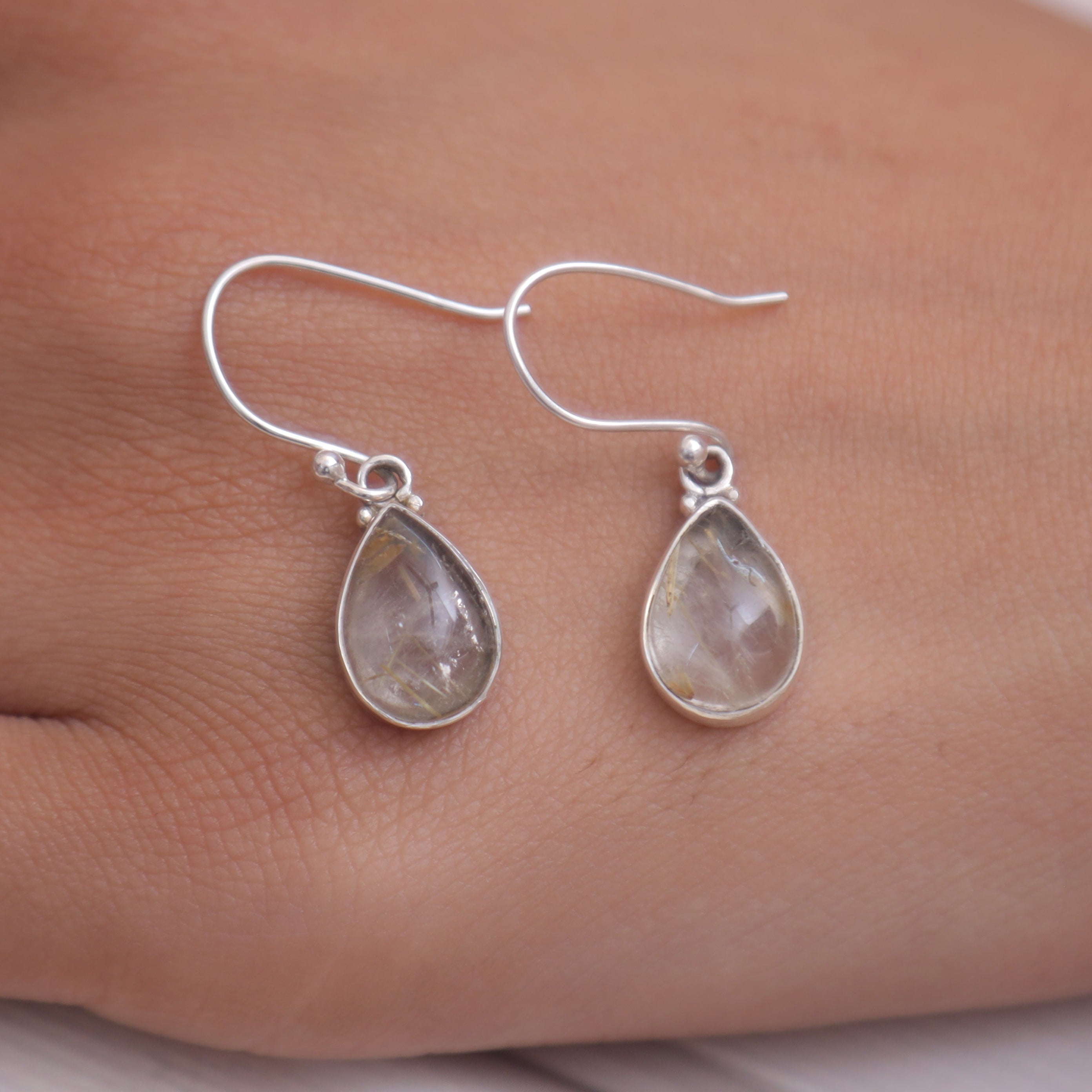 Golden Rutile Quartz Sterling Silver Earrings