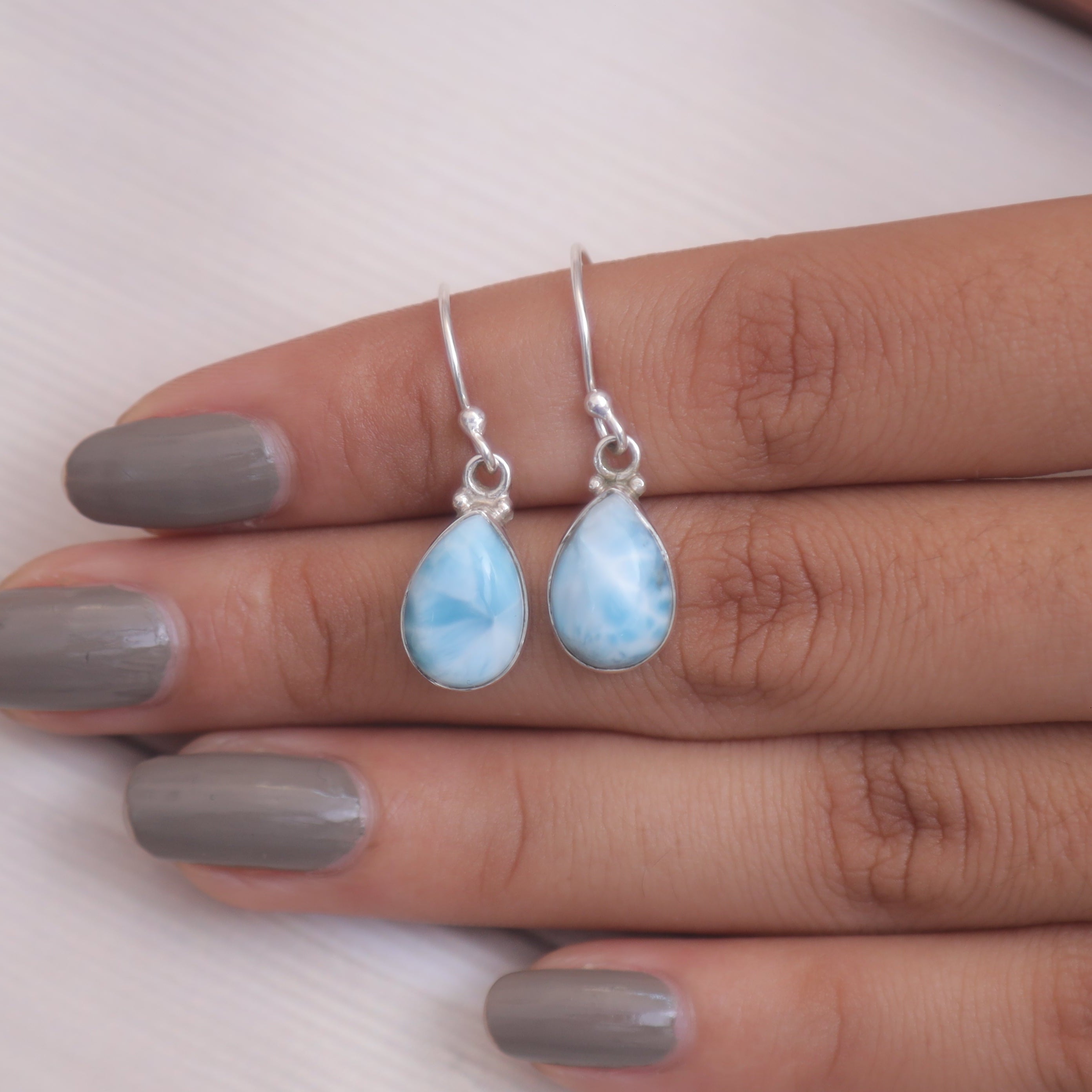 Larimar Solid Silver Earrings