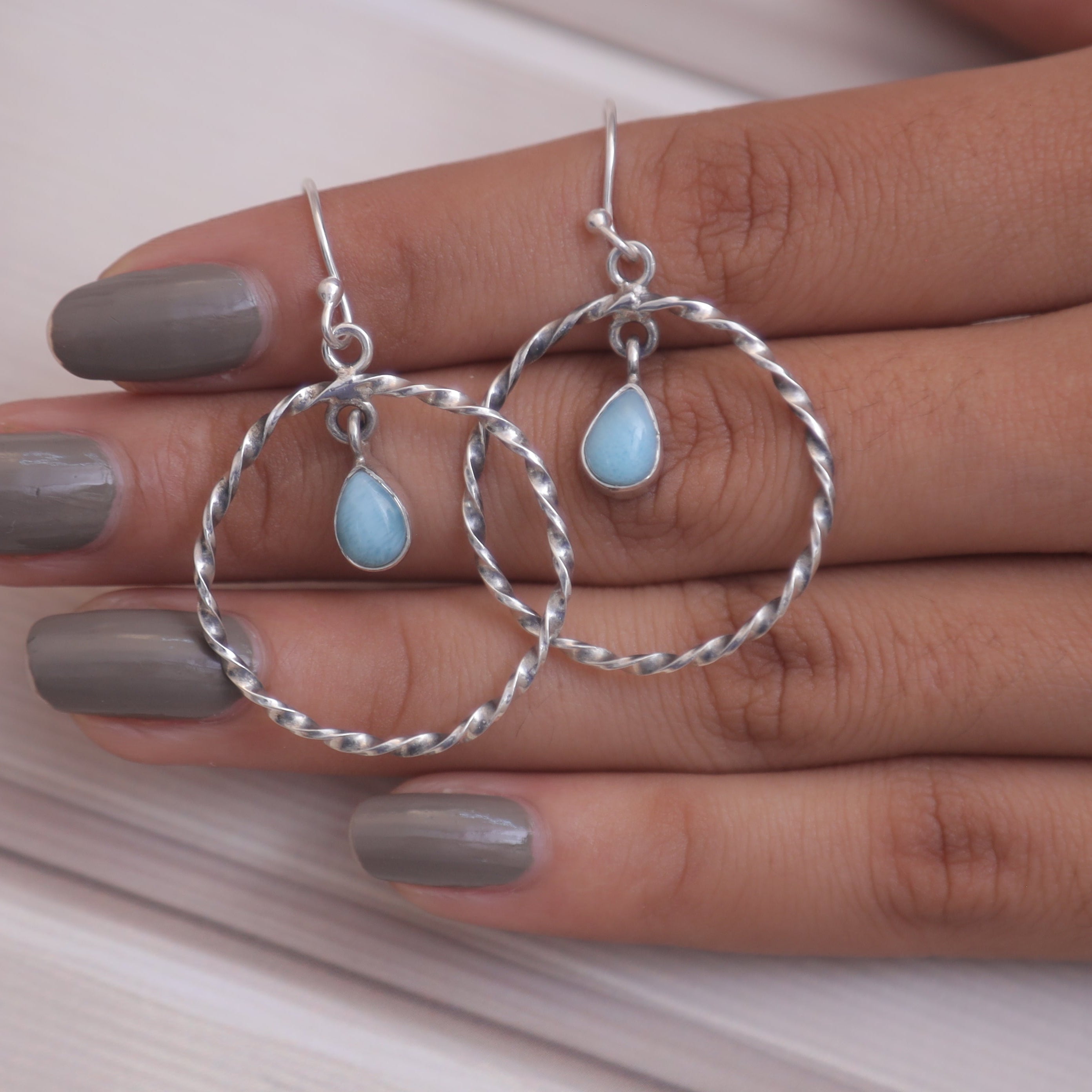 Larimar Solid Silver Earrings