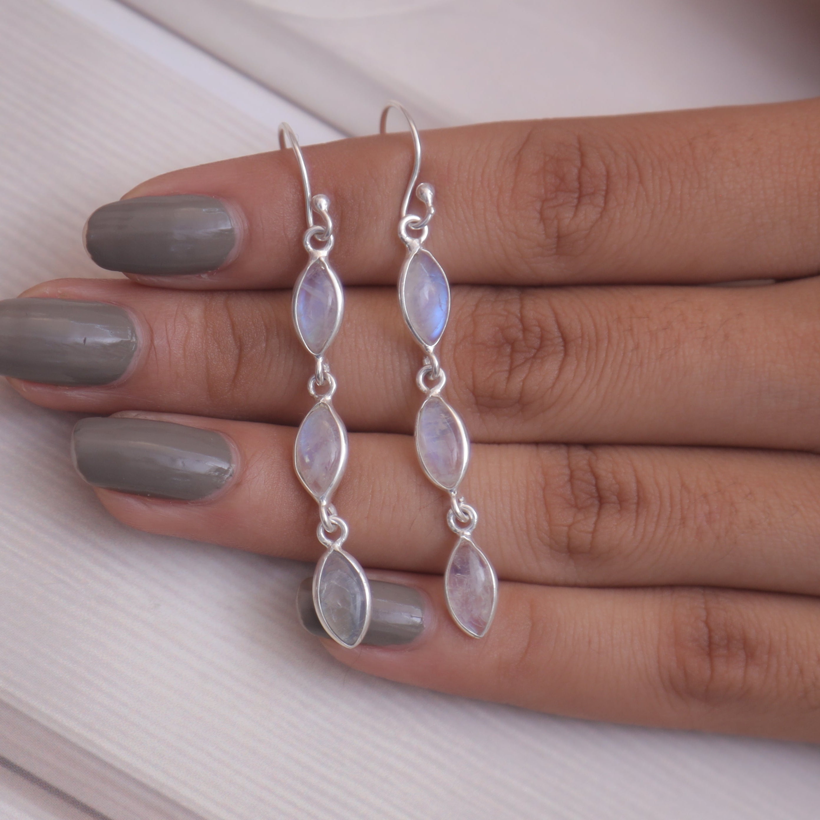 Rainbow Moonstone Sterling Silver Earrings
