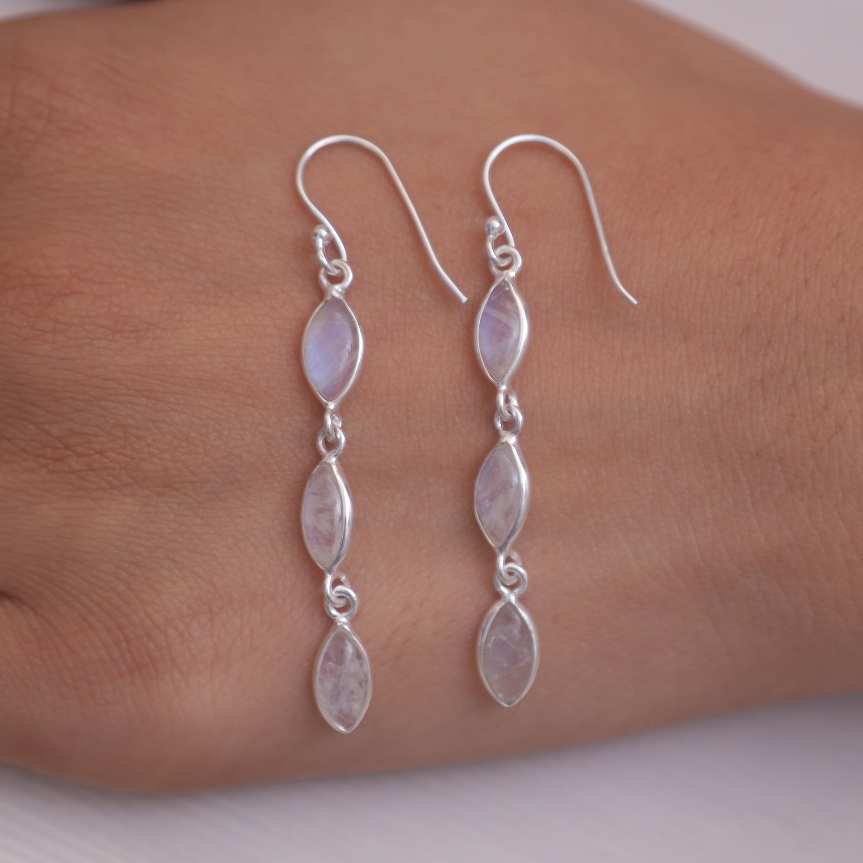Rainbow Moonstone Sterling Silver Earrings