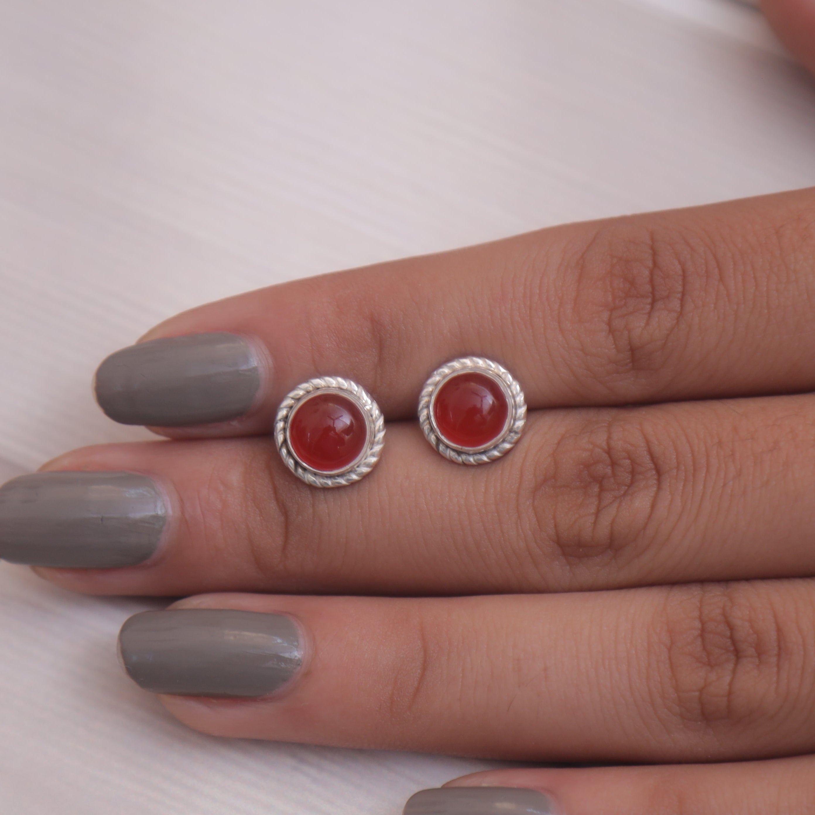 Carnelian Sterling Silver Stud Earrings