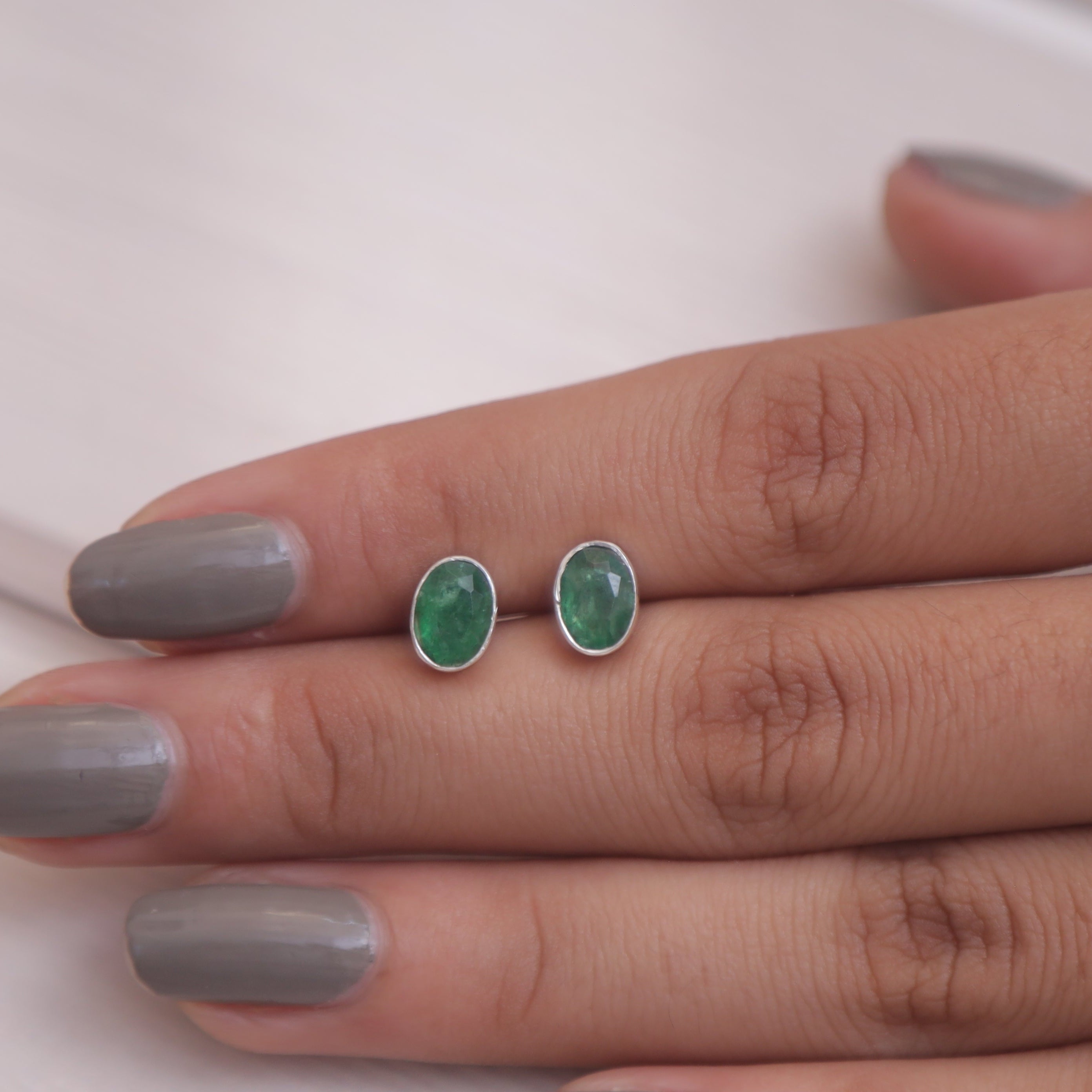 Cut Emerald Sterling Silver Stud Earrings