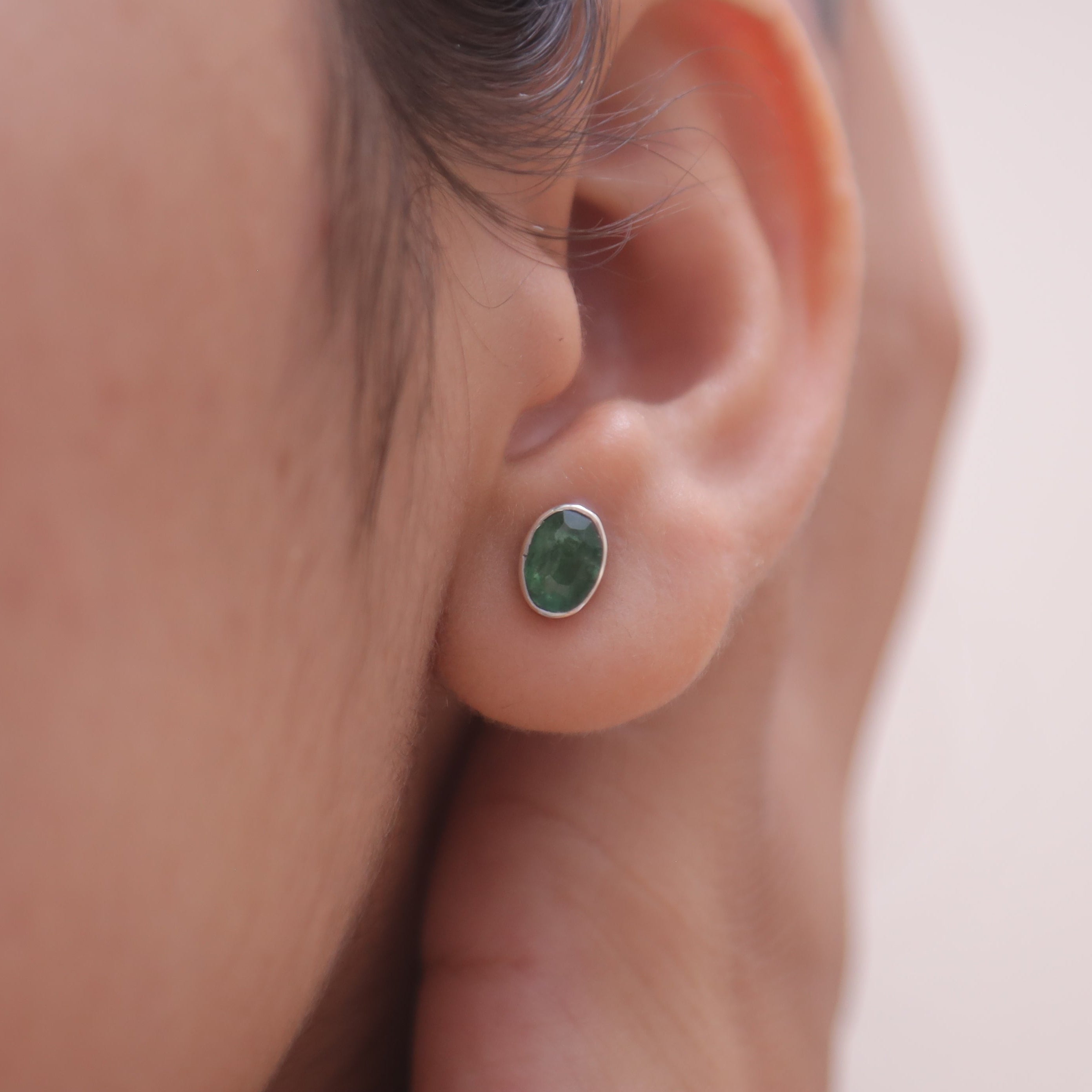 Cut Emerald Sterling Silver Stud Earrings