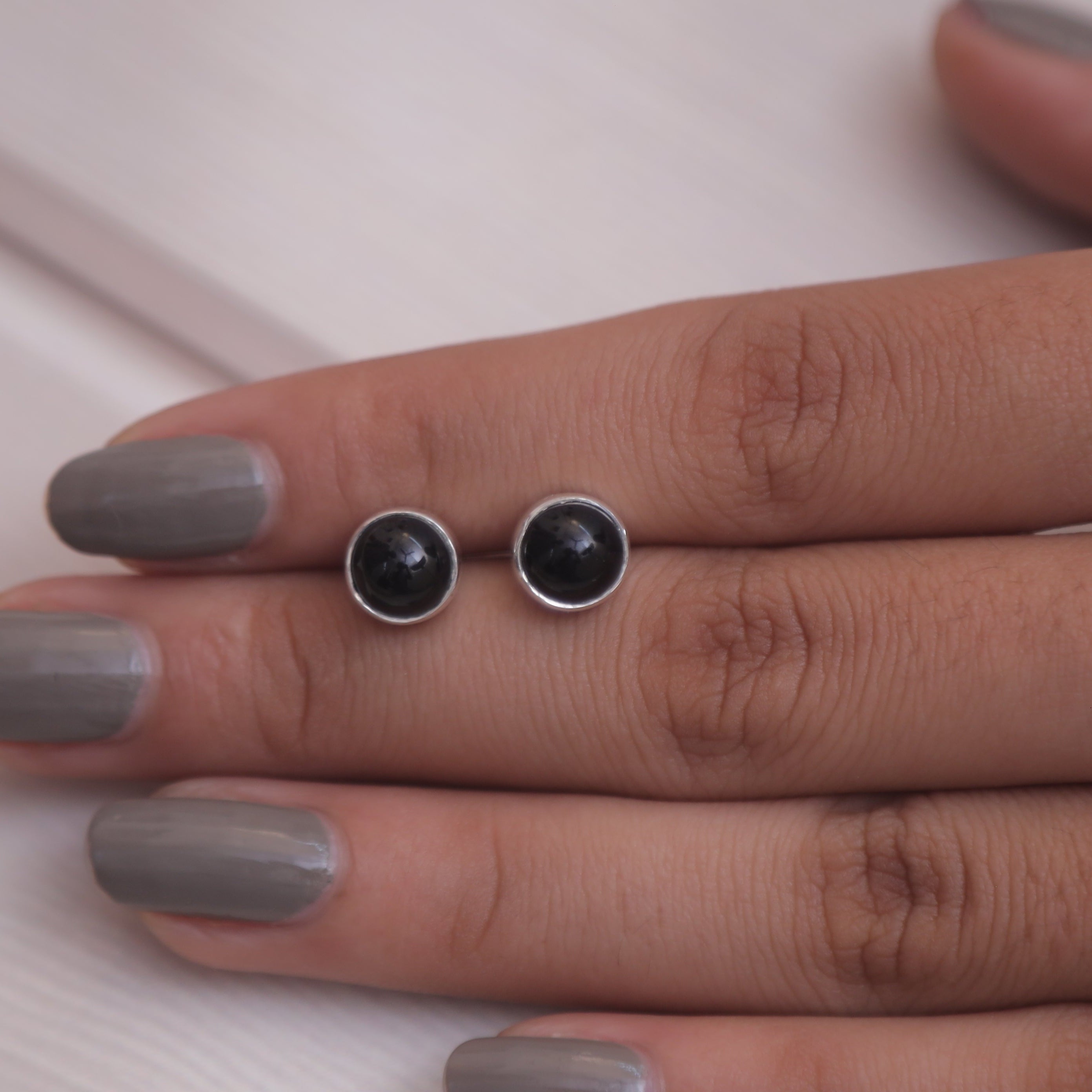 Black Onyx Sterling Silver Stud Earrings