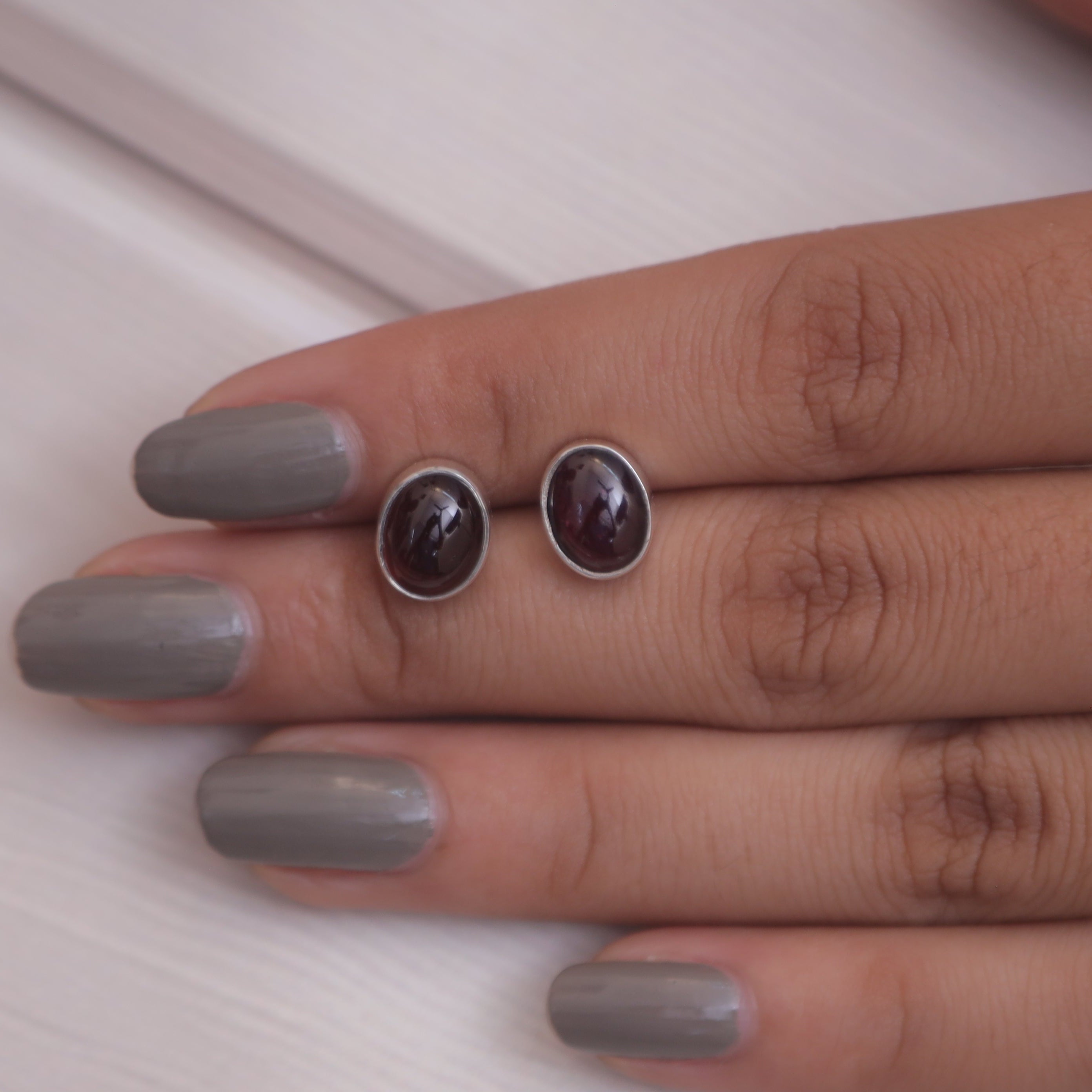 Garnet Sterling Silver Stud Earrings