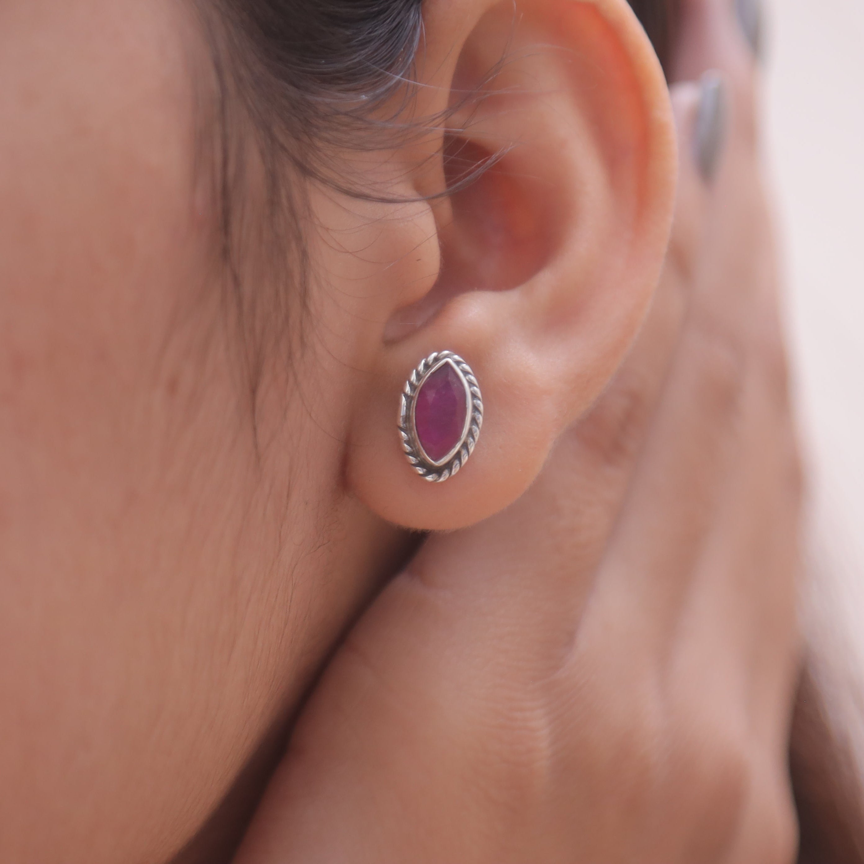 Cut Ruby Sterling Silver Stud Earrings