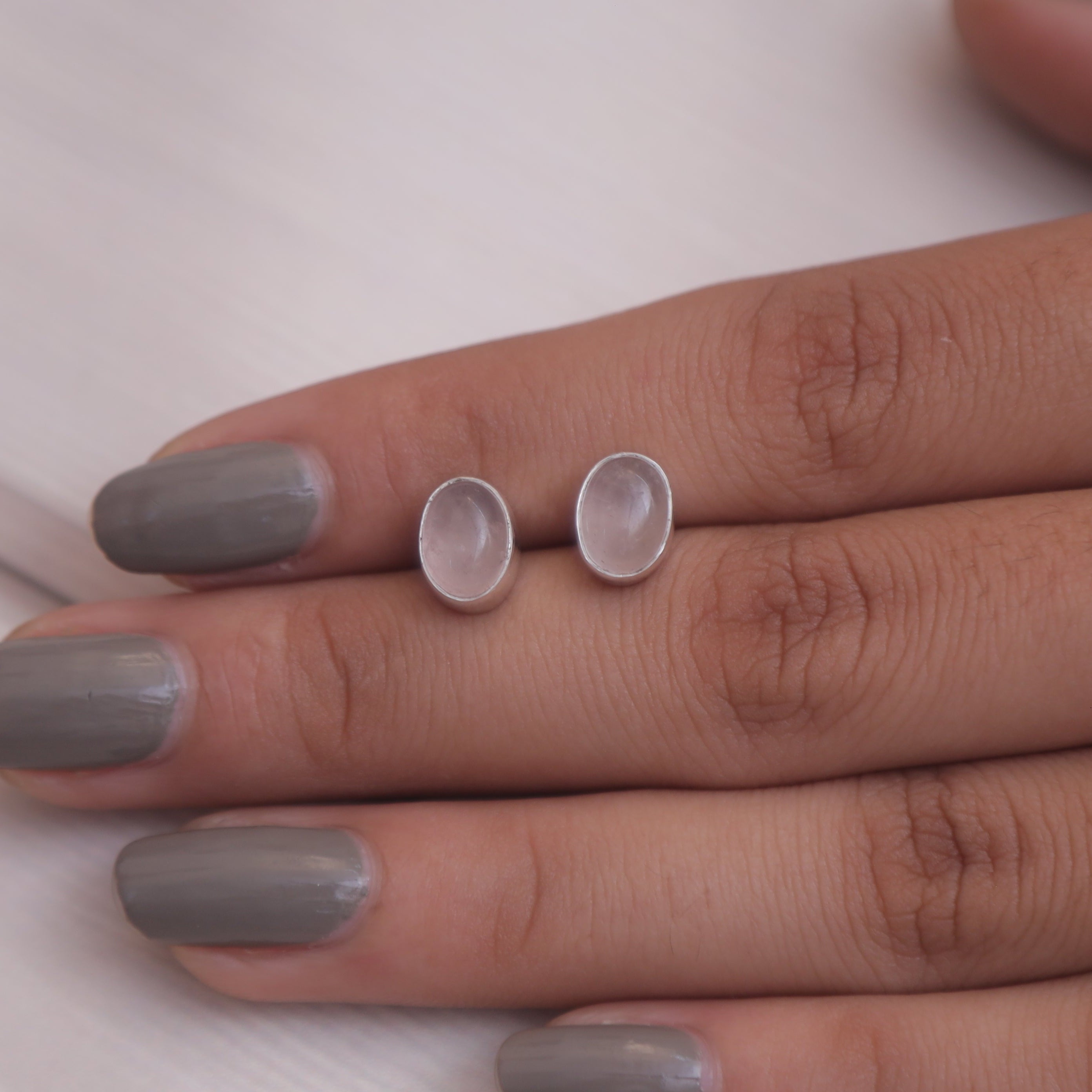 Rose Quartz Sterling Silver Stud Earrings