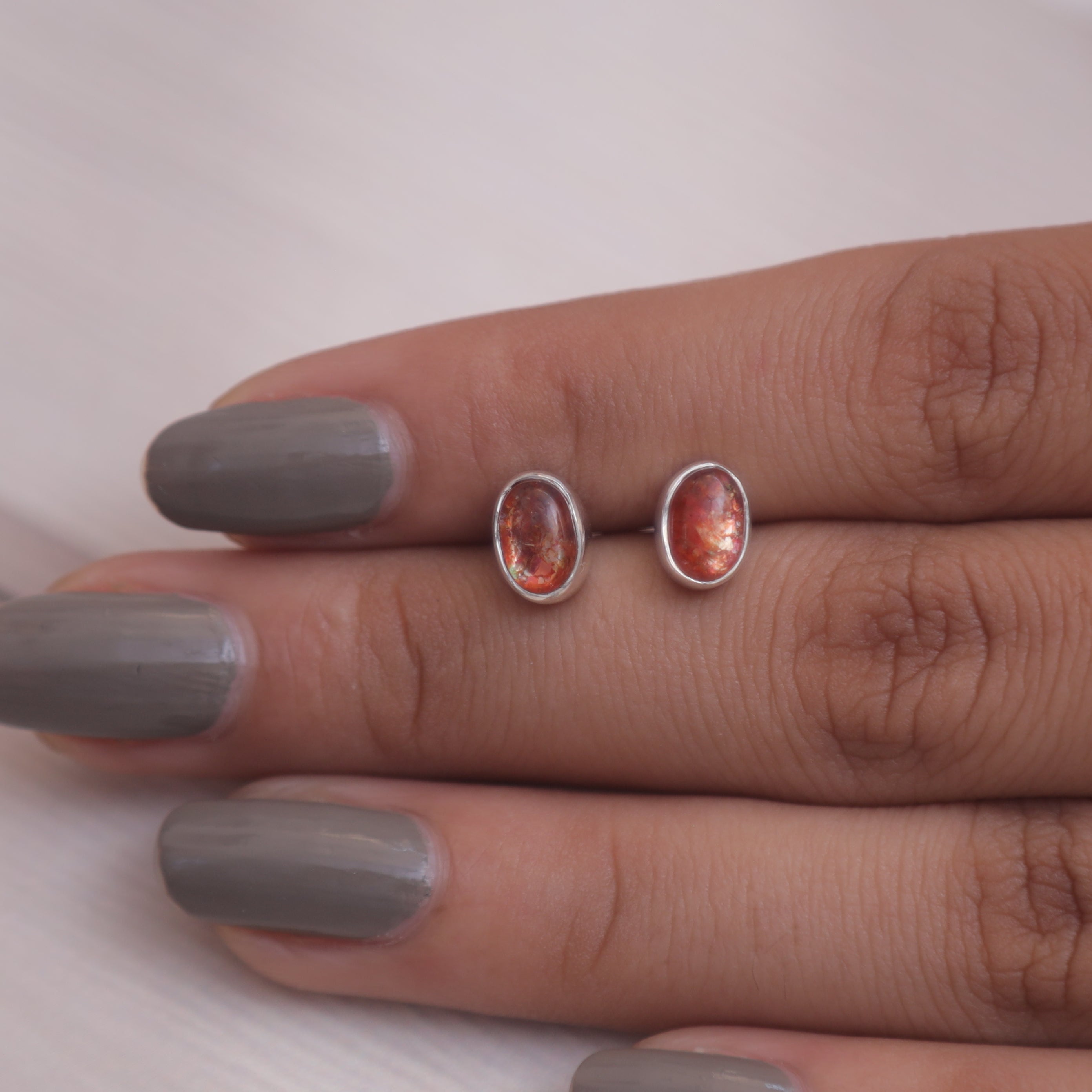 Sunstone Sterling Silver Stud Earrings