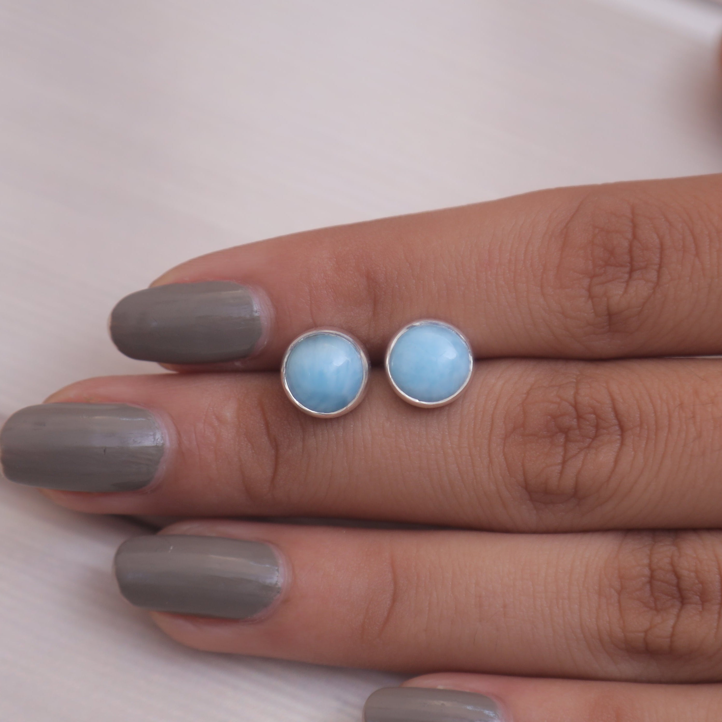 Larimar Sterling Silver Stud Earrings